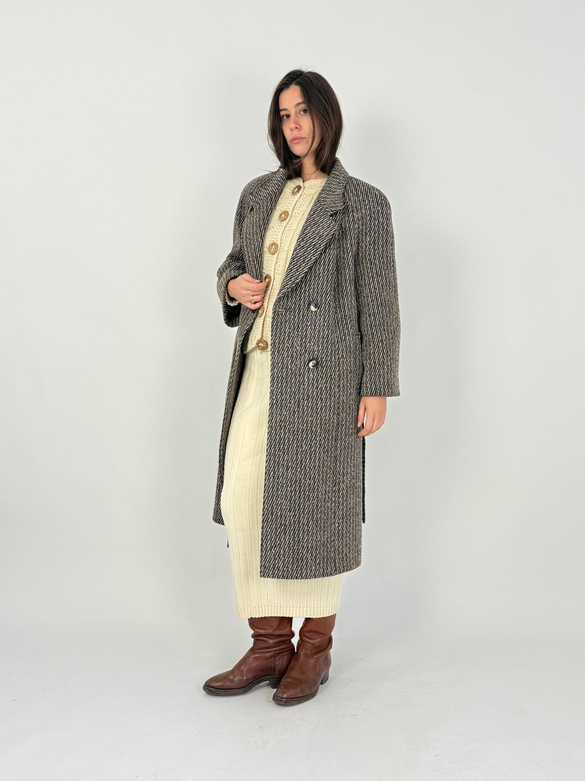 Cappotto lungo doppiopetto vintage con cintura - Taglia L