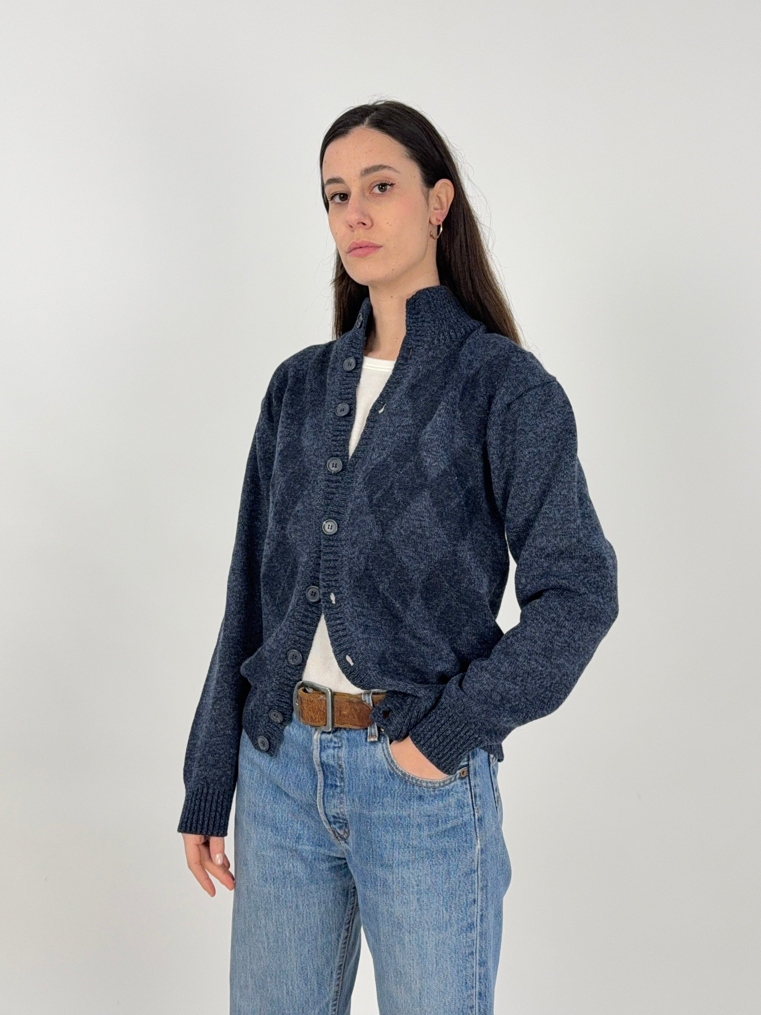 Cardigan in lana a rombi