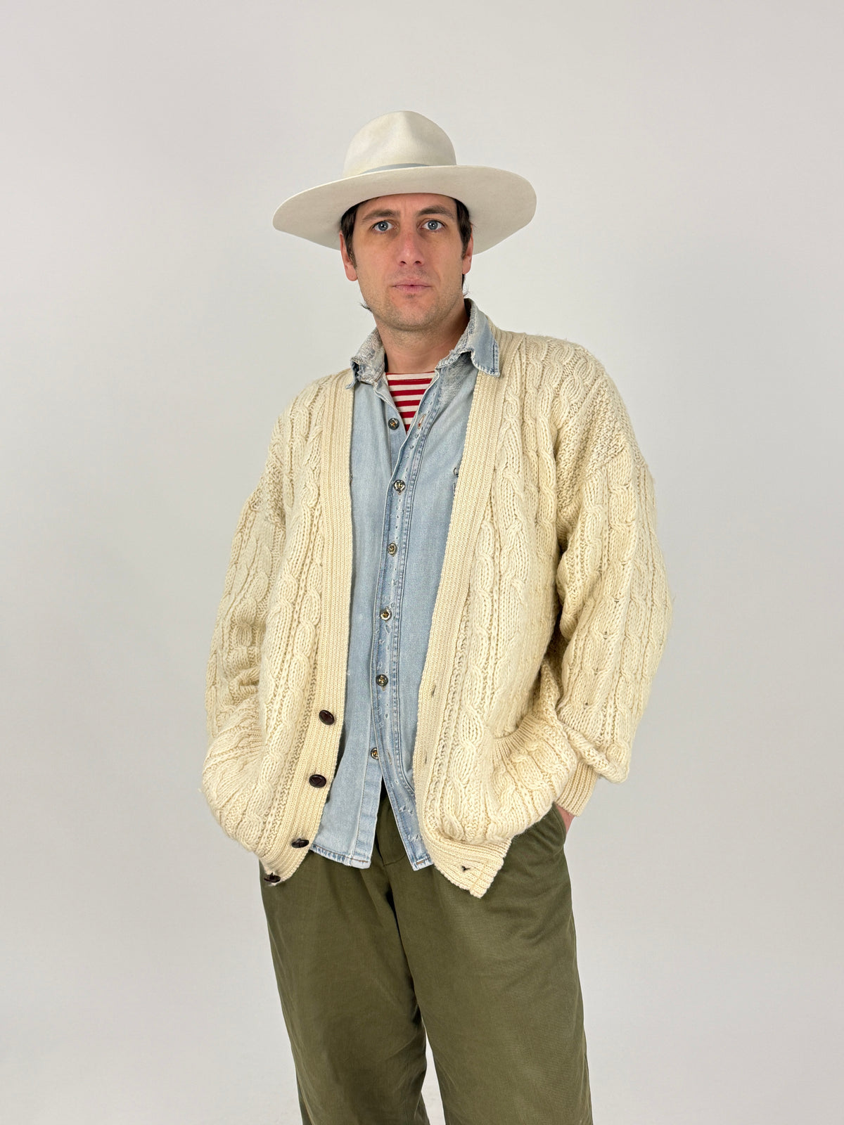 Cardigan Vintage Regency Lana Aran Panna - Taglia XL