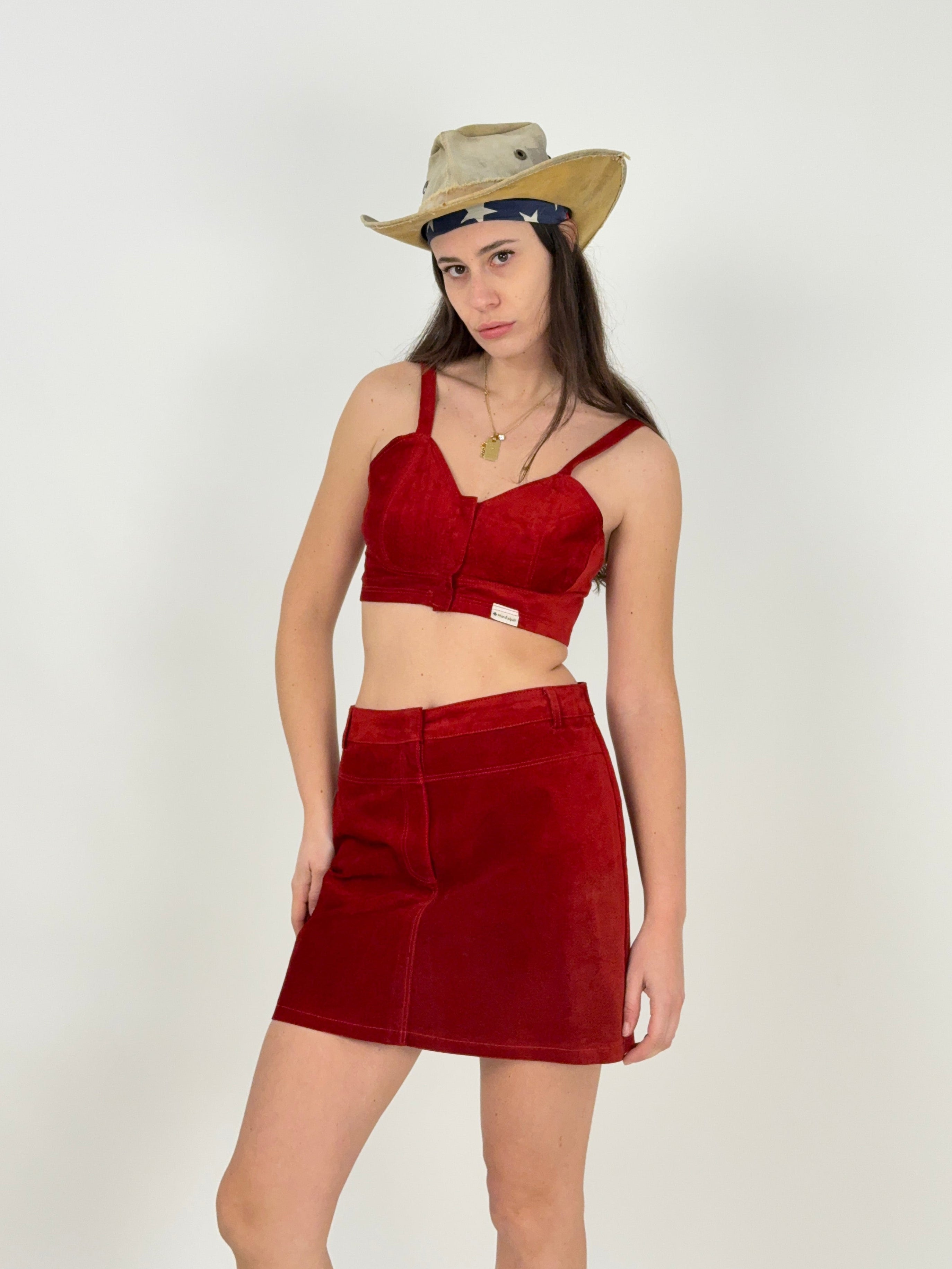 Completo top e minigonna in vera pelle