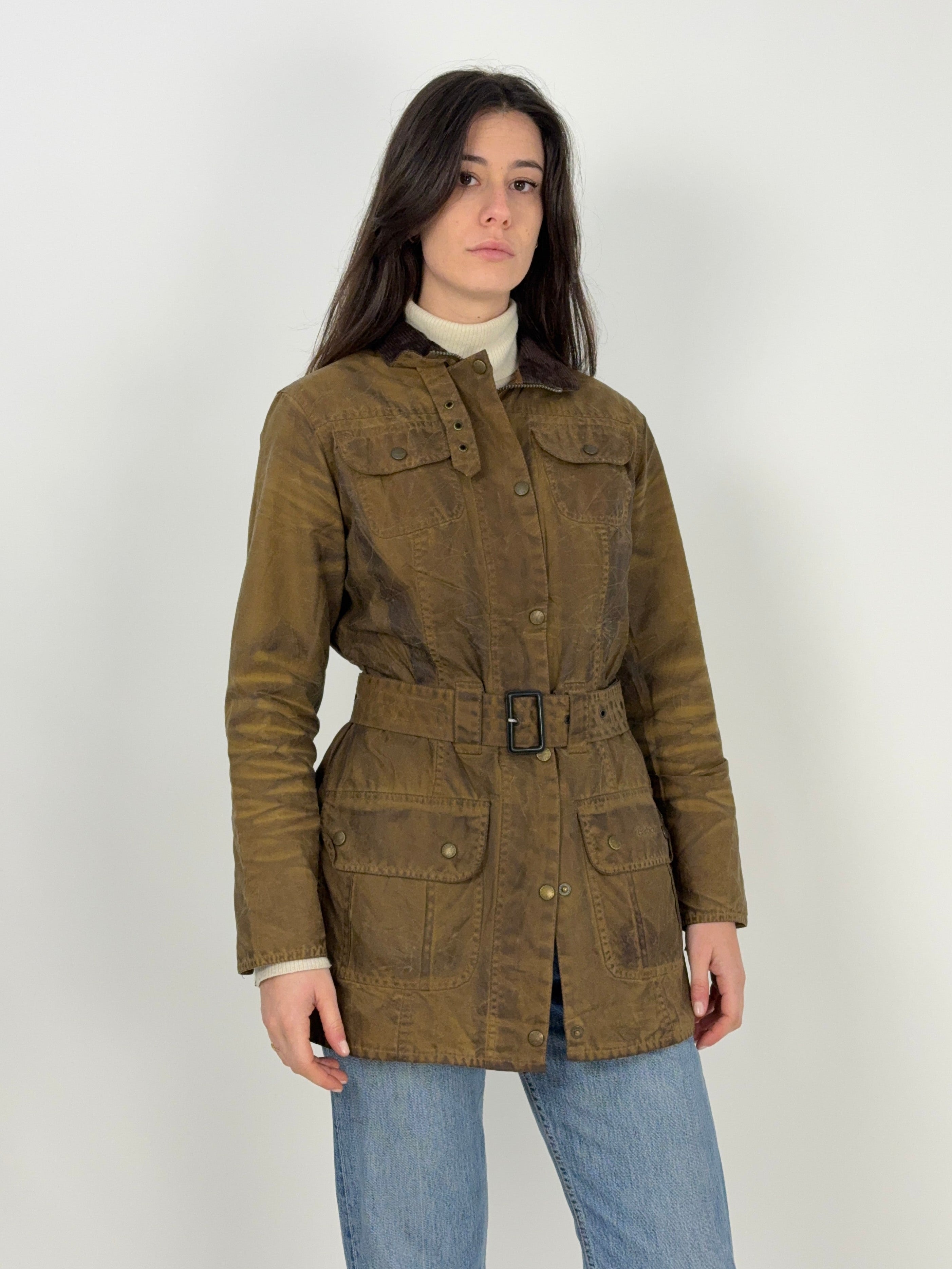 Giacca Barbour Utility Mac Vintage Cerata – Wax Jacket Donna UK12 Made in England