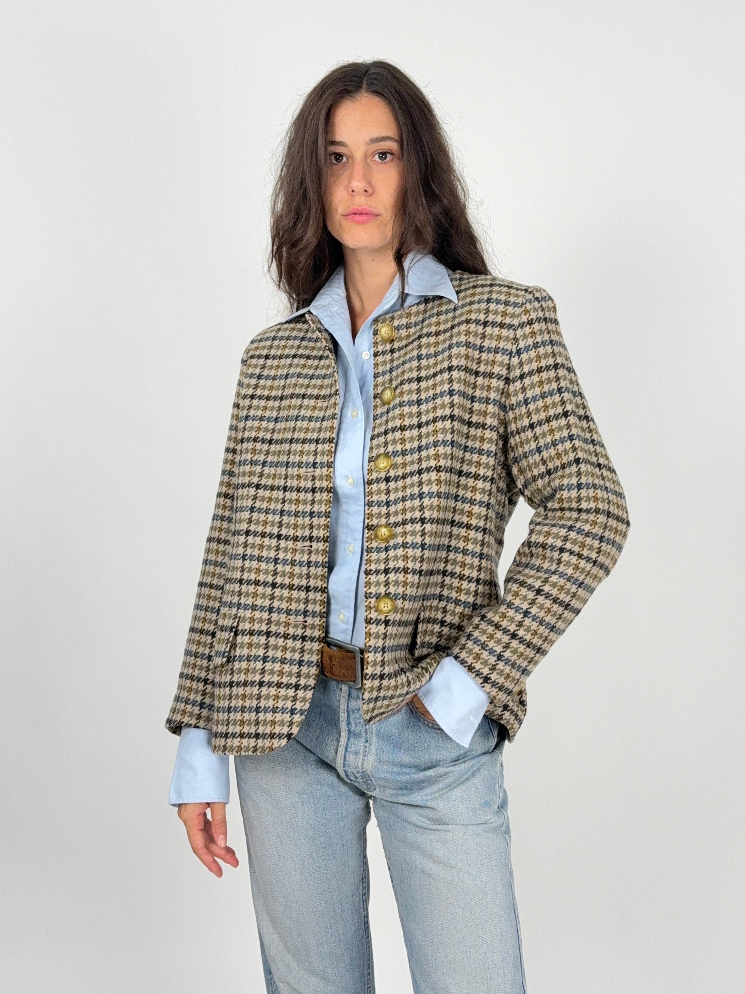 Giacca Primi Anni '80 Pied de Poule Lana Cashmere - Taglia 44/L