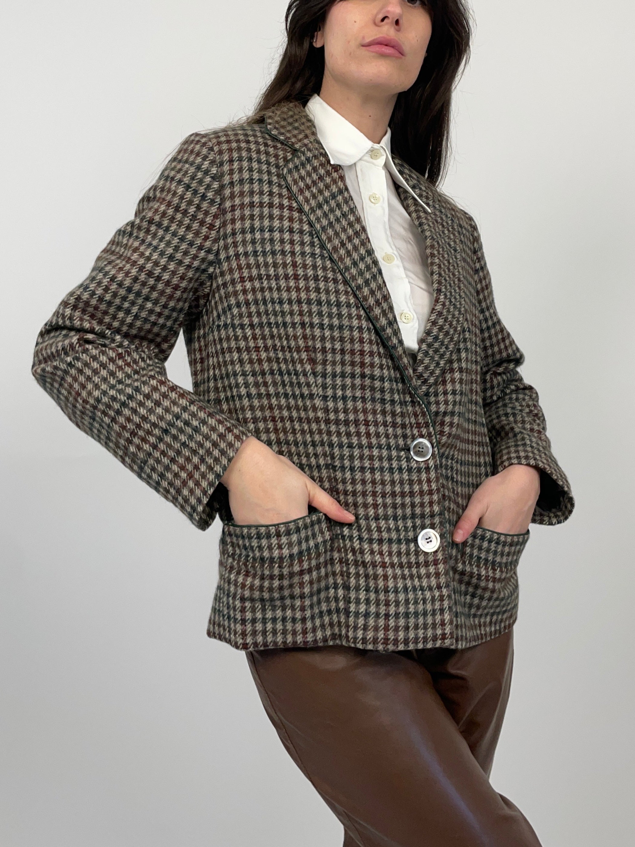 Giacca cropped in lana pied de poule