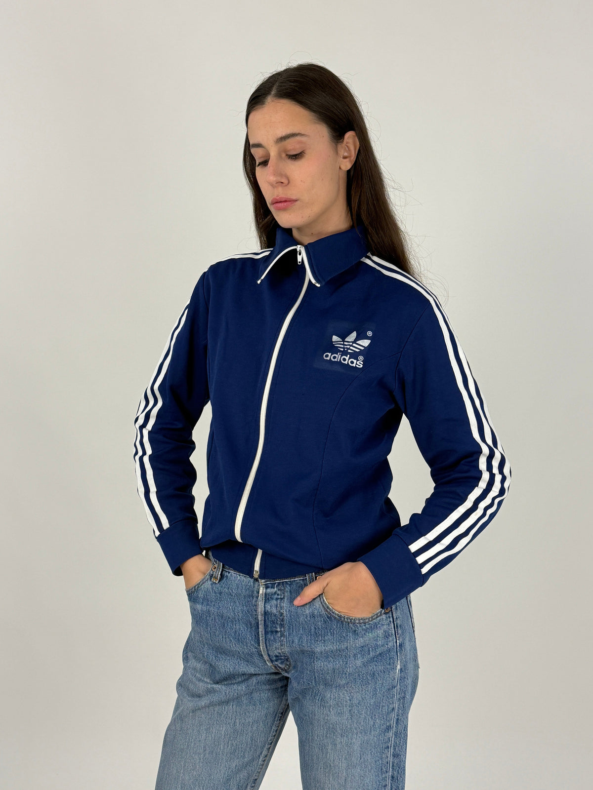 Giacca Tuta Adidas Anni '70/'80 Blu Made in Hong Kong - Taglia M