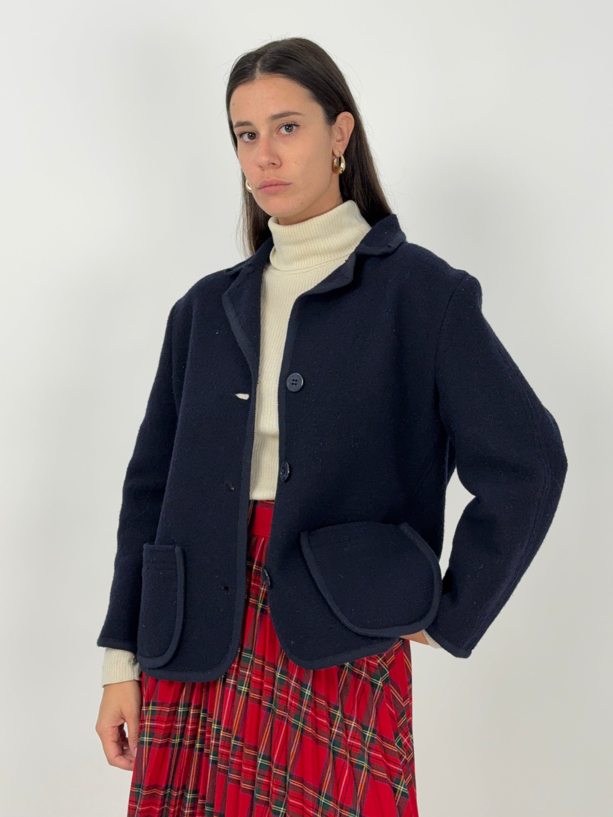 Giacca in lana blu navy anni '80