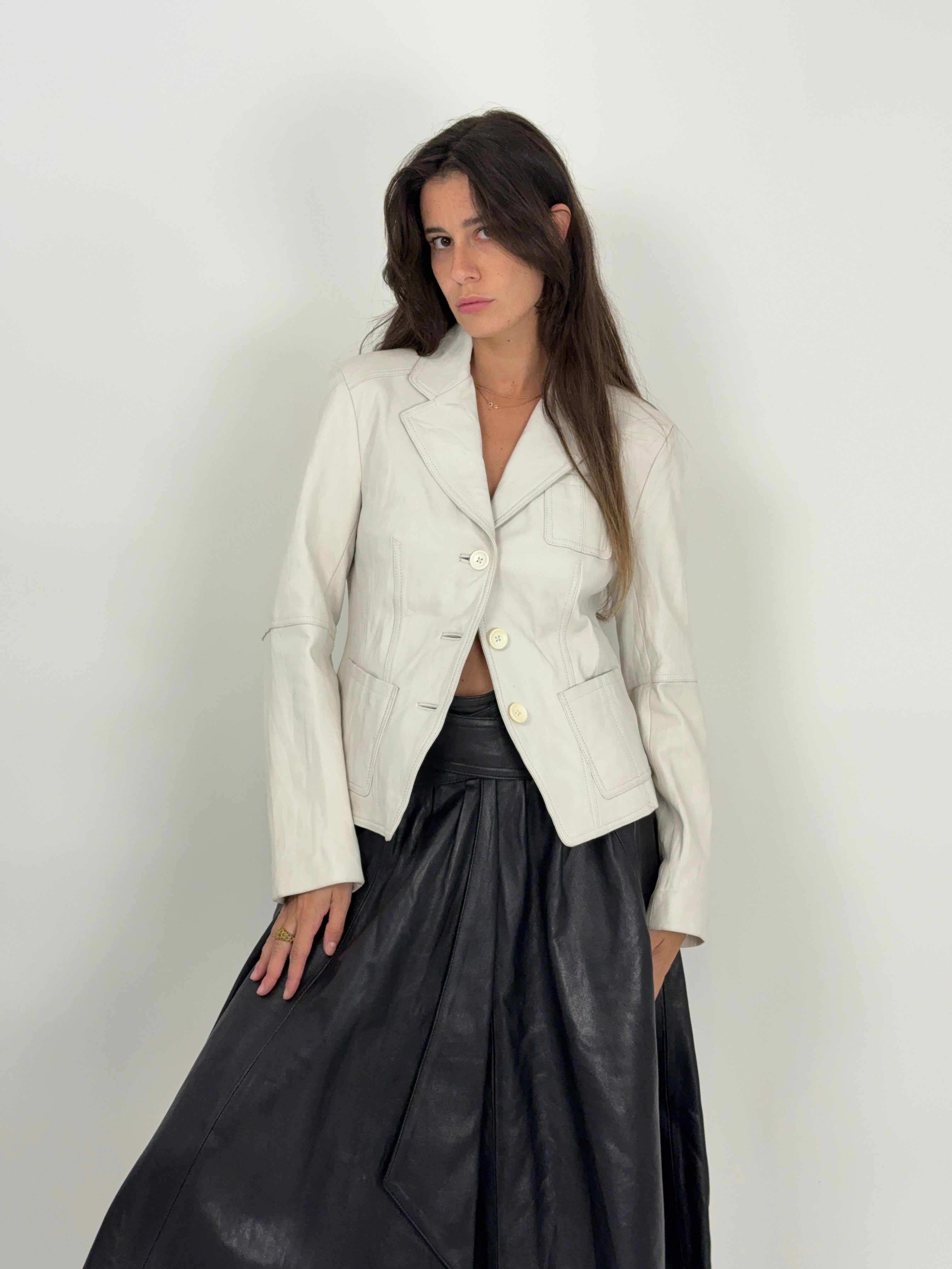 Giacca in pelle bianca anni '90