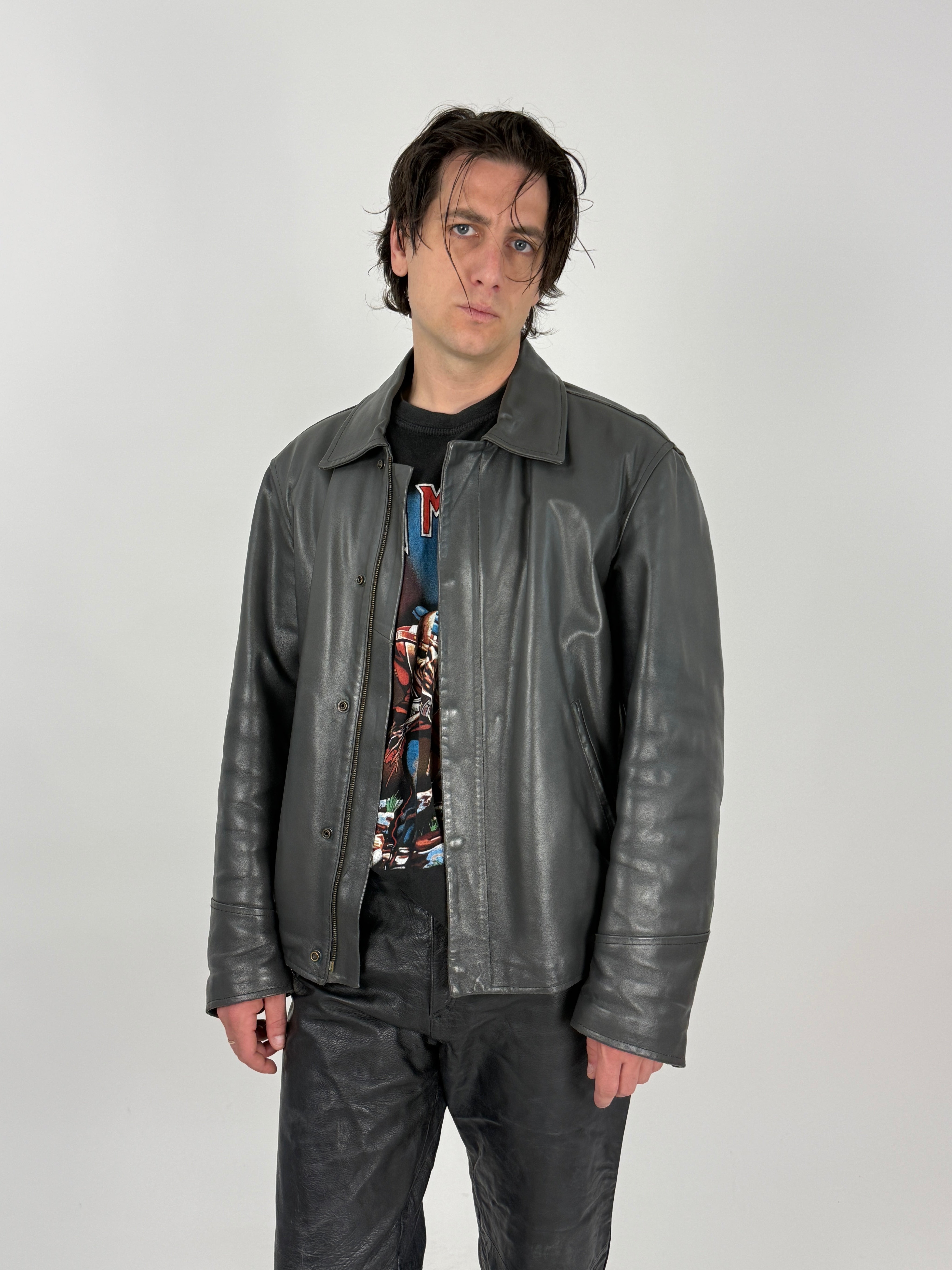 Giacca in Pelle Grigio Antracite Vintage - Taglia M/L