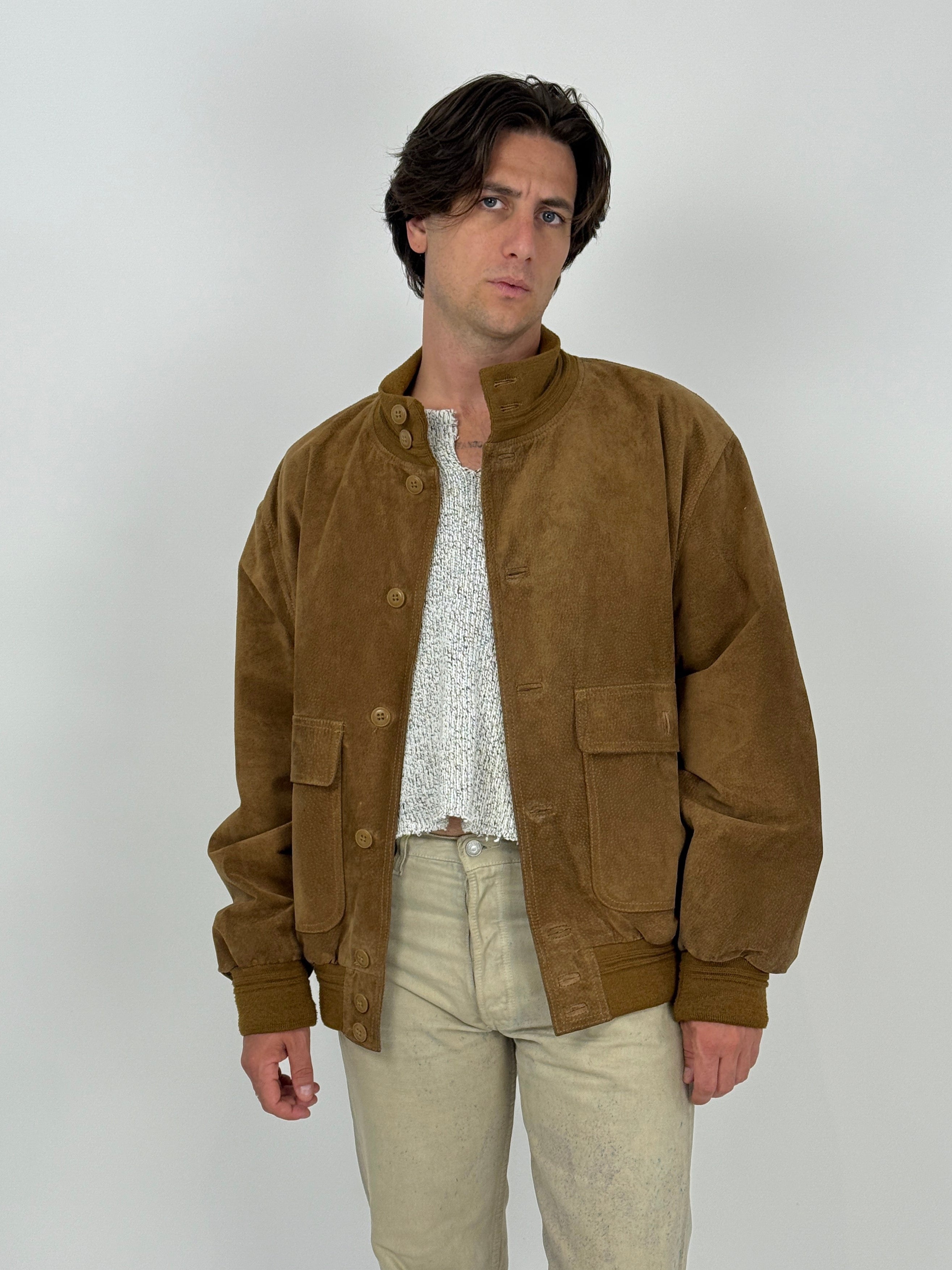 Giacca vintage in pelle scamosciata