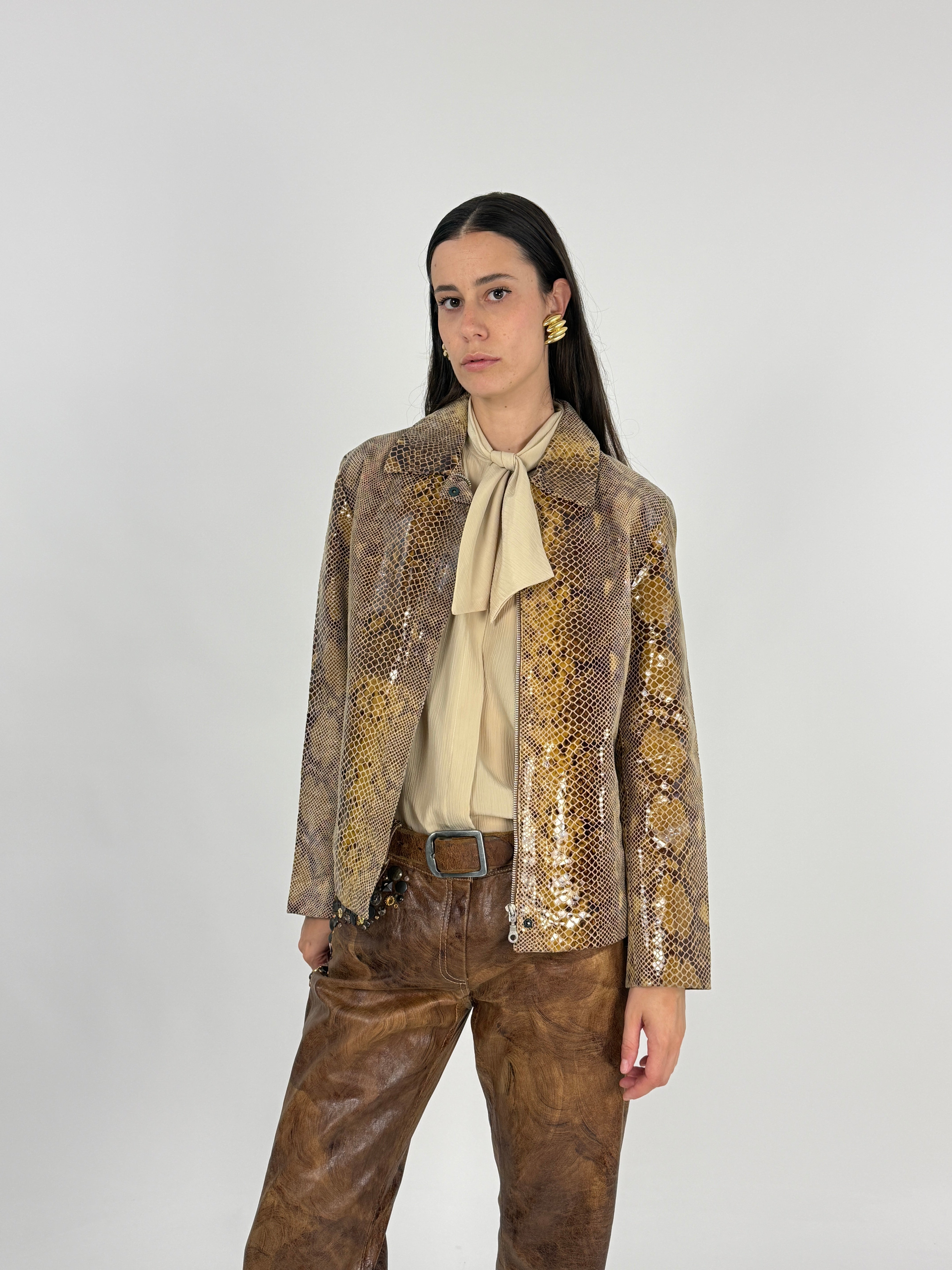 Giacca Vintage in Vera Pelle Stampa Rettile Pitonata – Taglia L