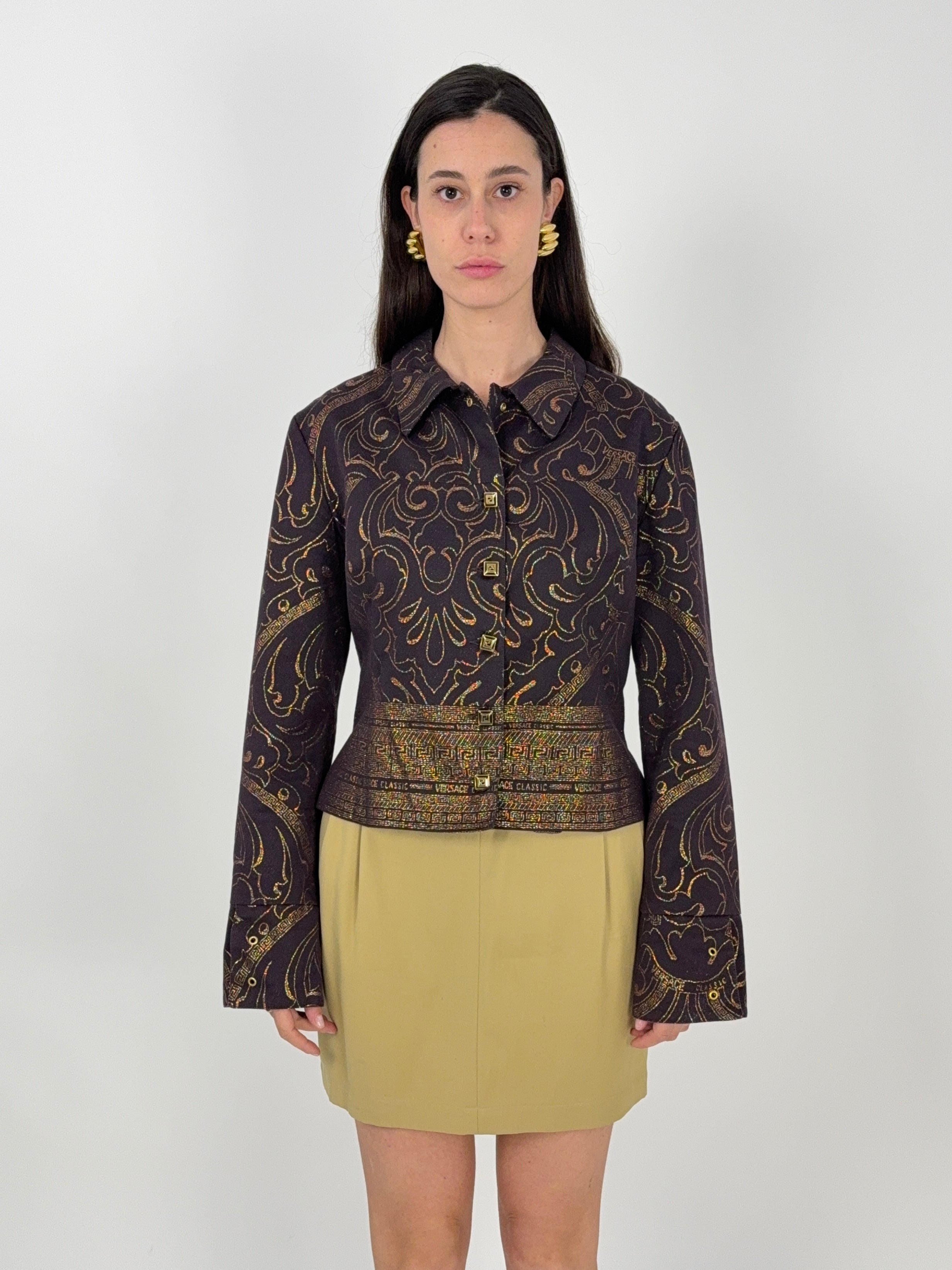 Giacca Vintage Versace Classic V2 con Ricami Oro e Motivo Barocco