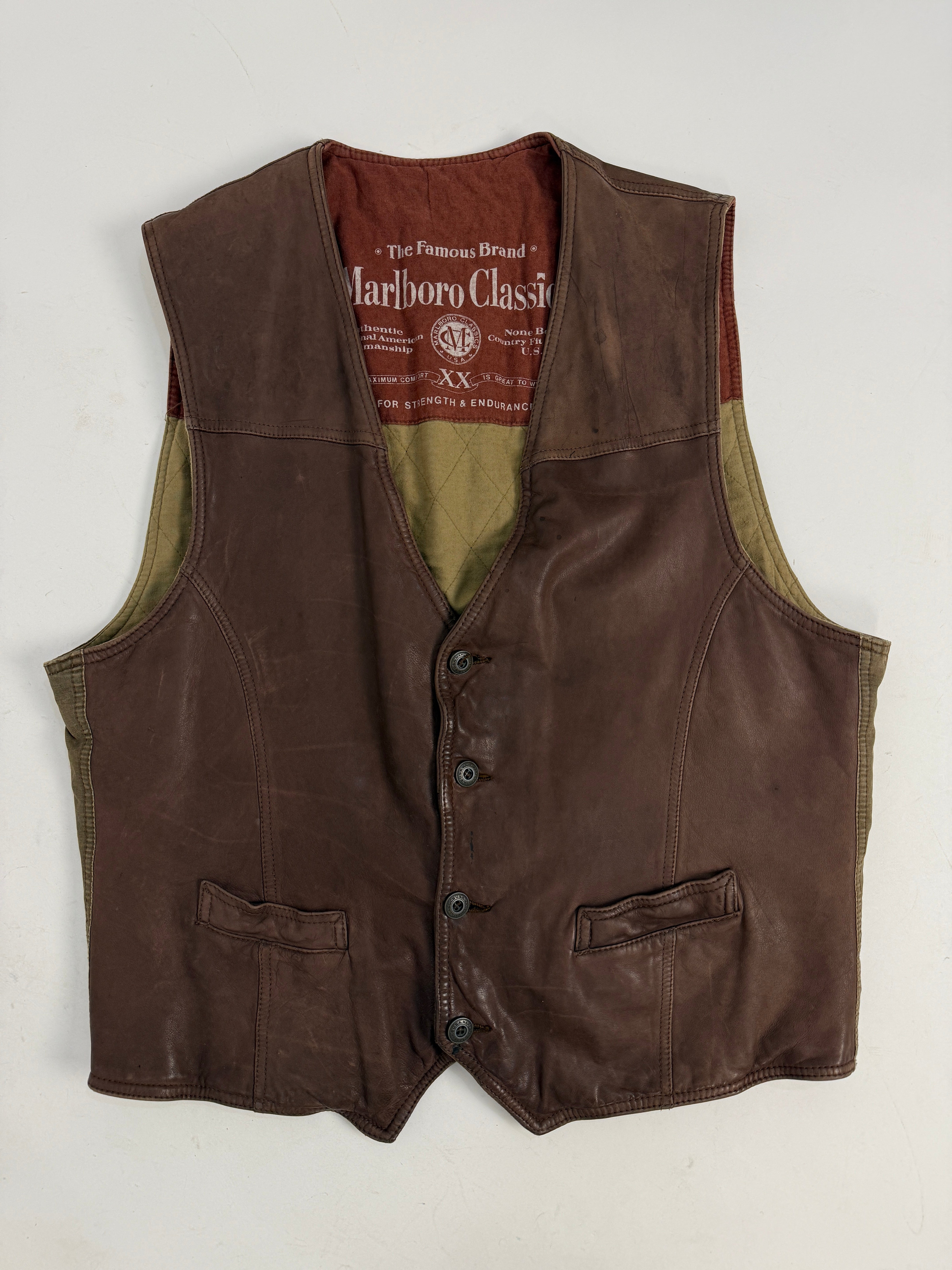 Gilet Marlboro in pelle marrone