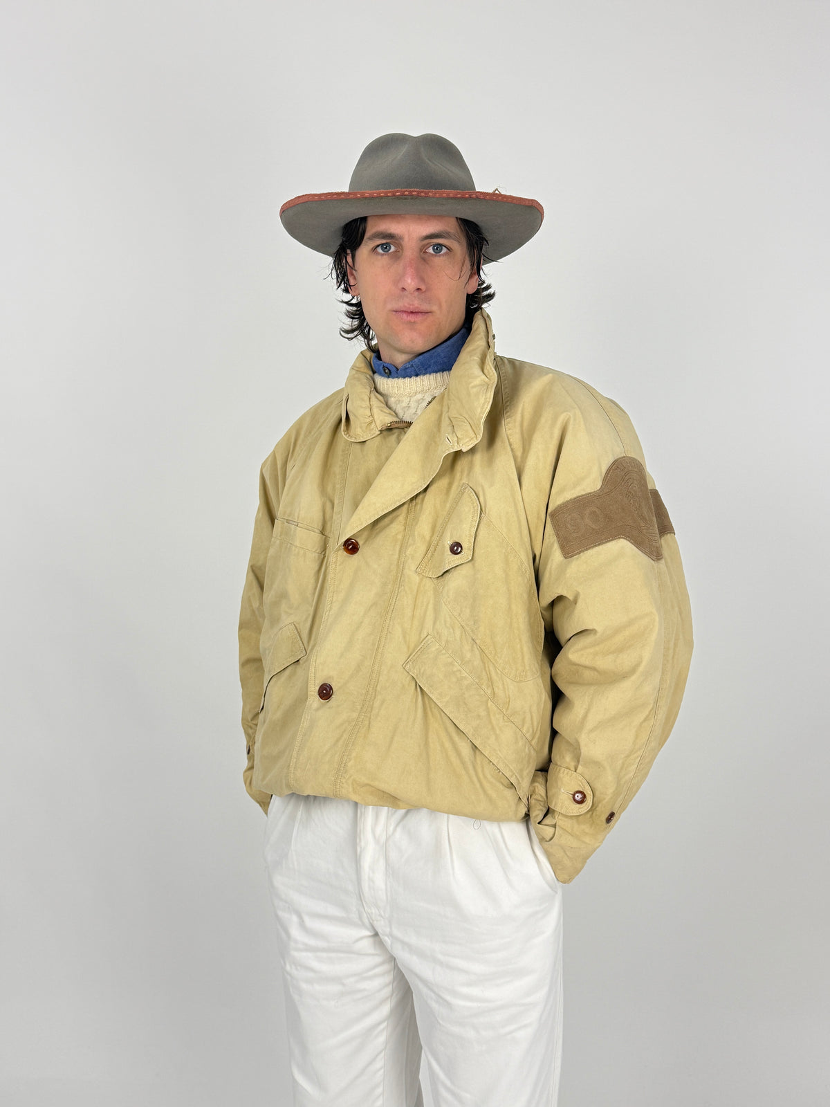 Giubbotto Vintage Beige Multitasche con Coulisse - Taglia L