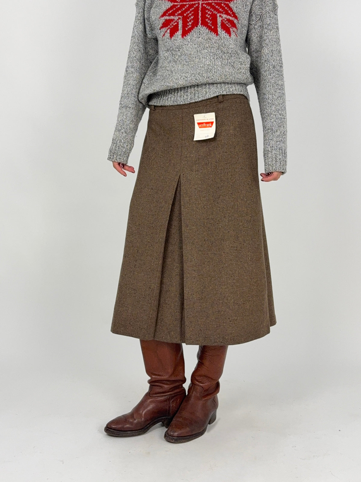 Gonna Anni '70 Misto Lana Marrone Deadstock – Taglia 44