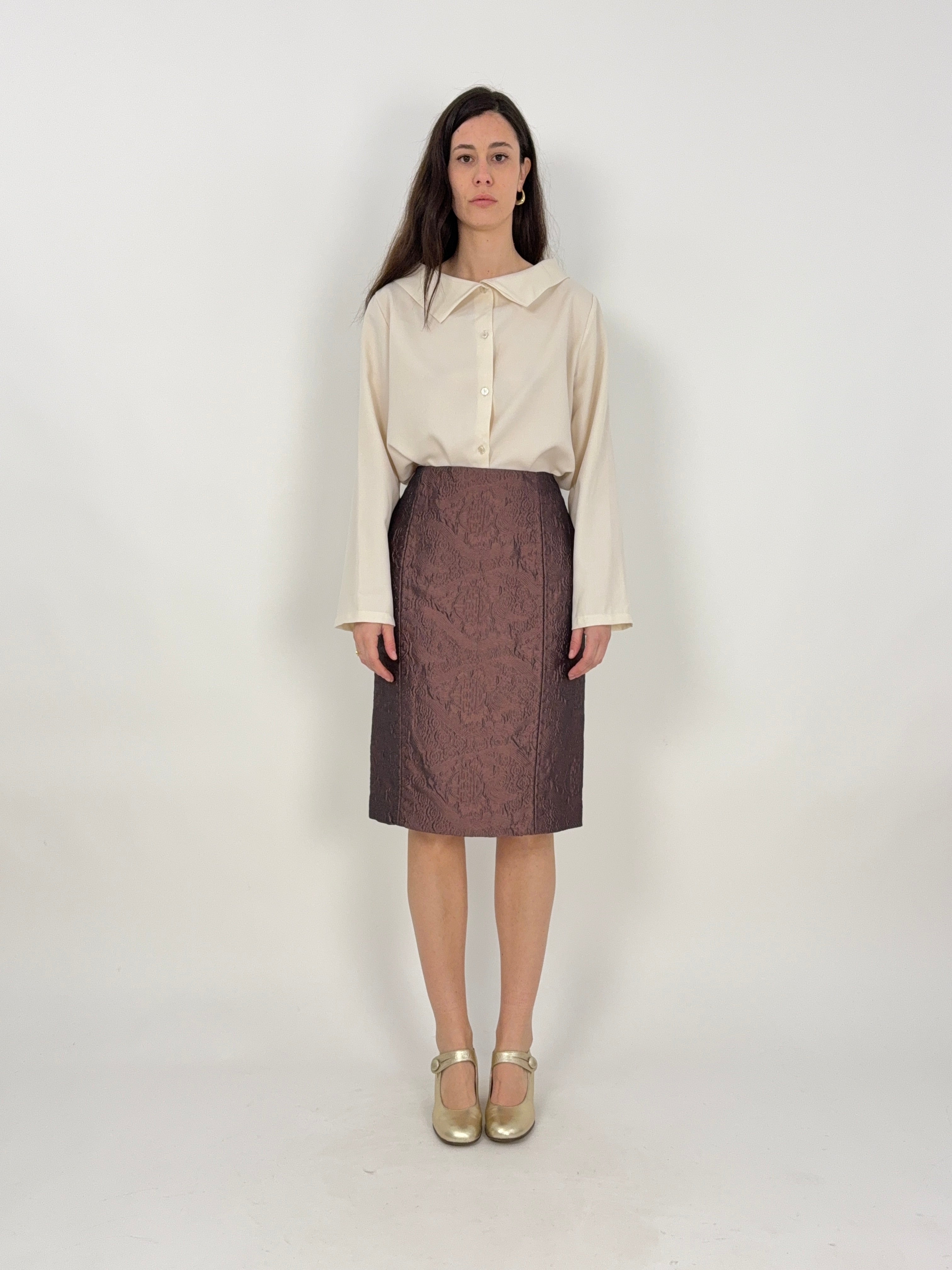 Gonna Yves Saint Laurent Rive Gauche vintage in broccato di Seta e Lana