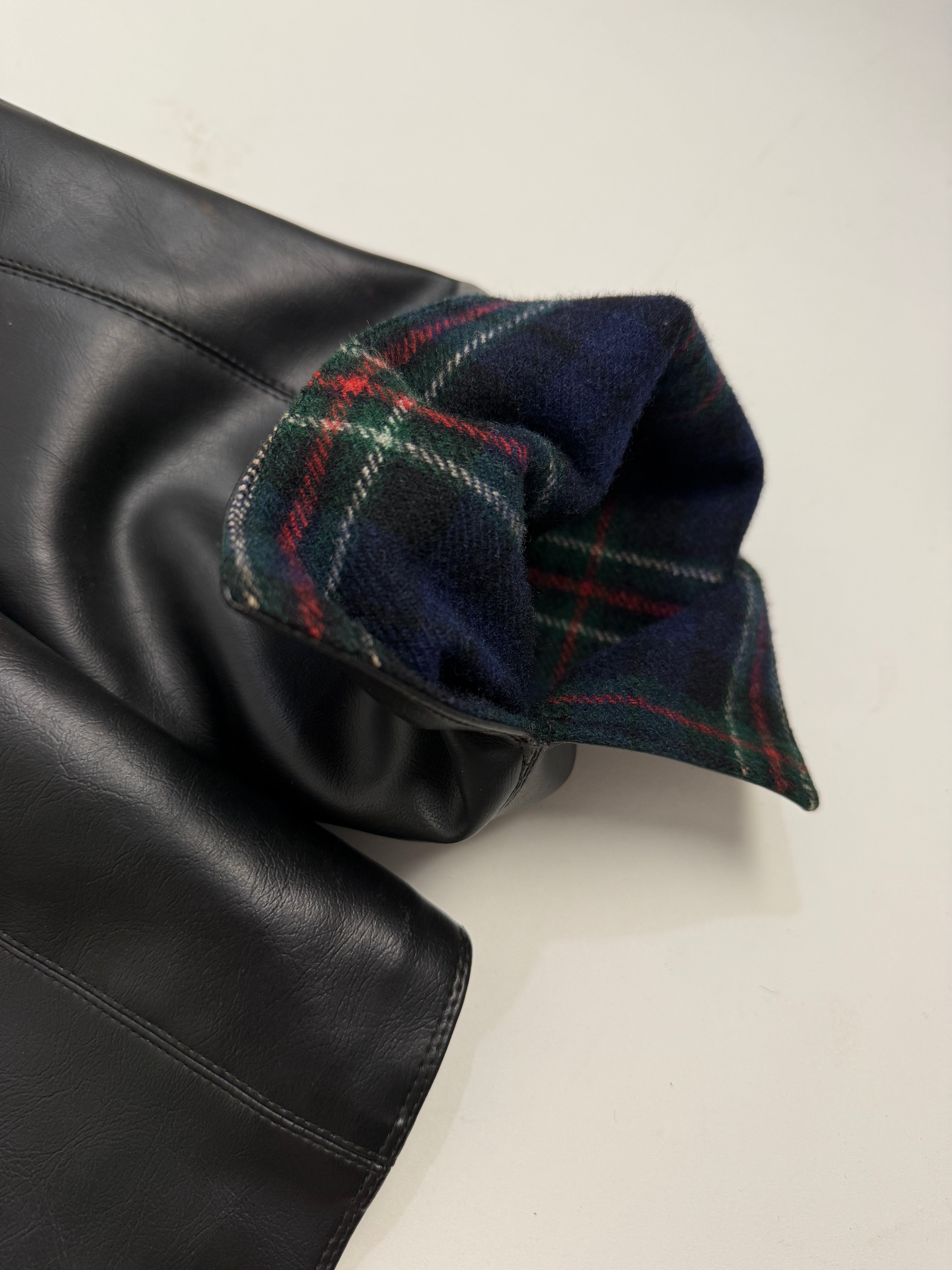 Giacca in ecopelle con fodera tartan – anni ’70/primi ’80