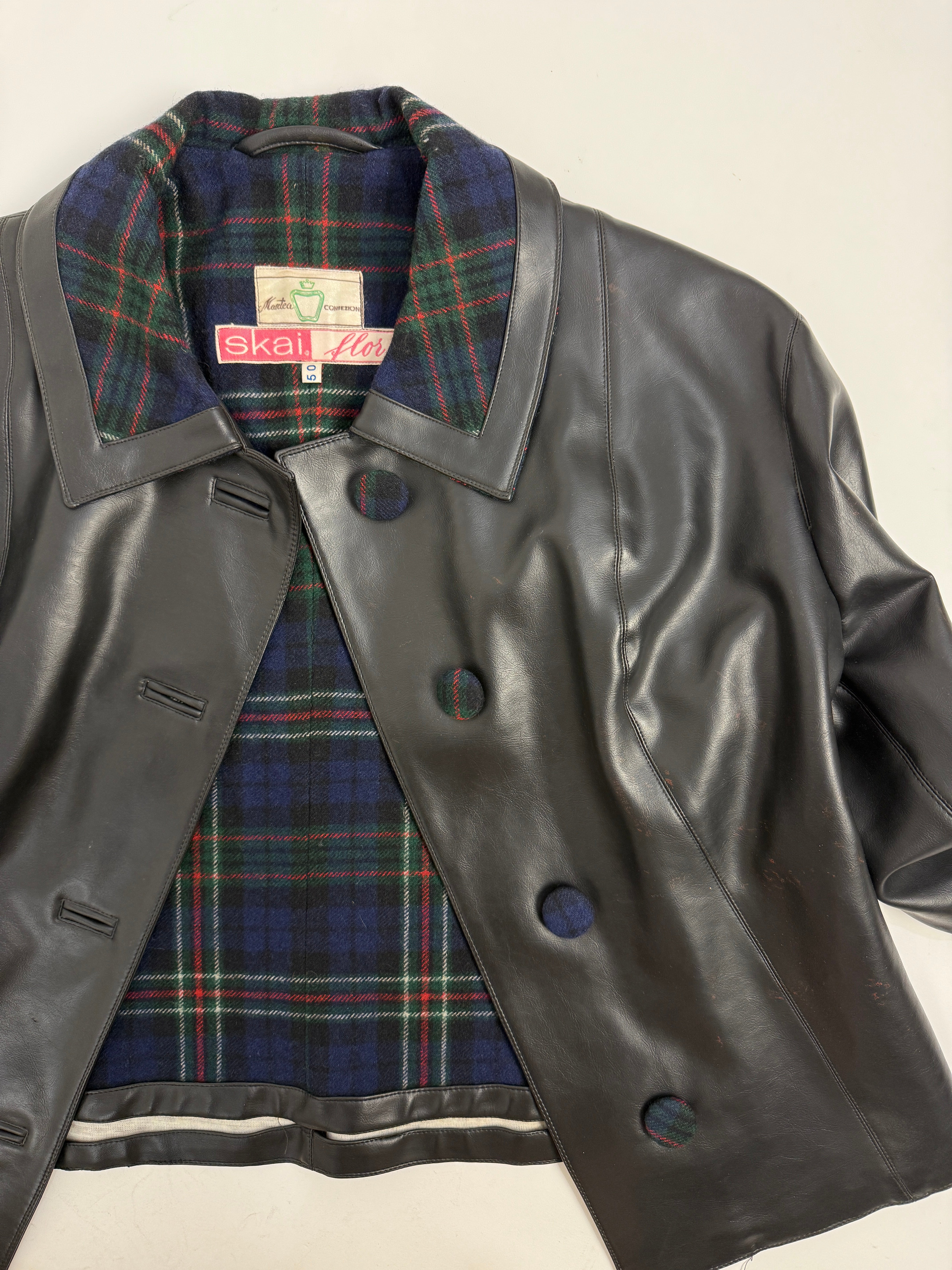 Giacca in ecopelle con fodera tartan – anni ’70/primi ’80