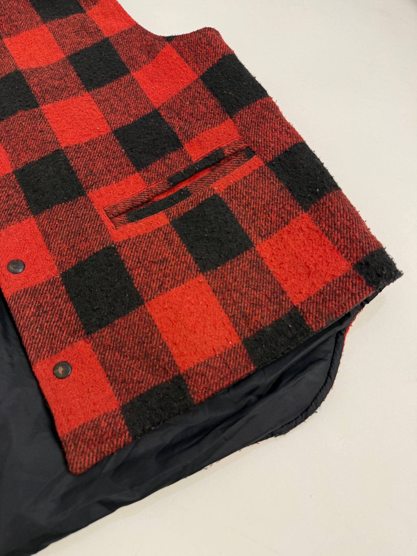 Gilet reversibile imbottito in lana a quadri anni '70