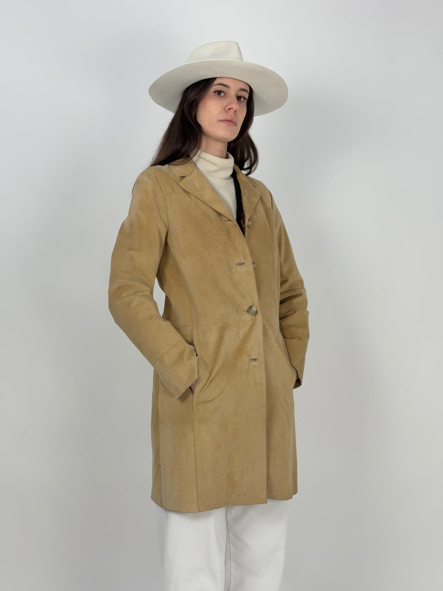 Giacca lunga in camoscio anni '90