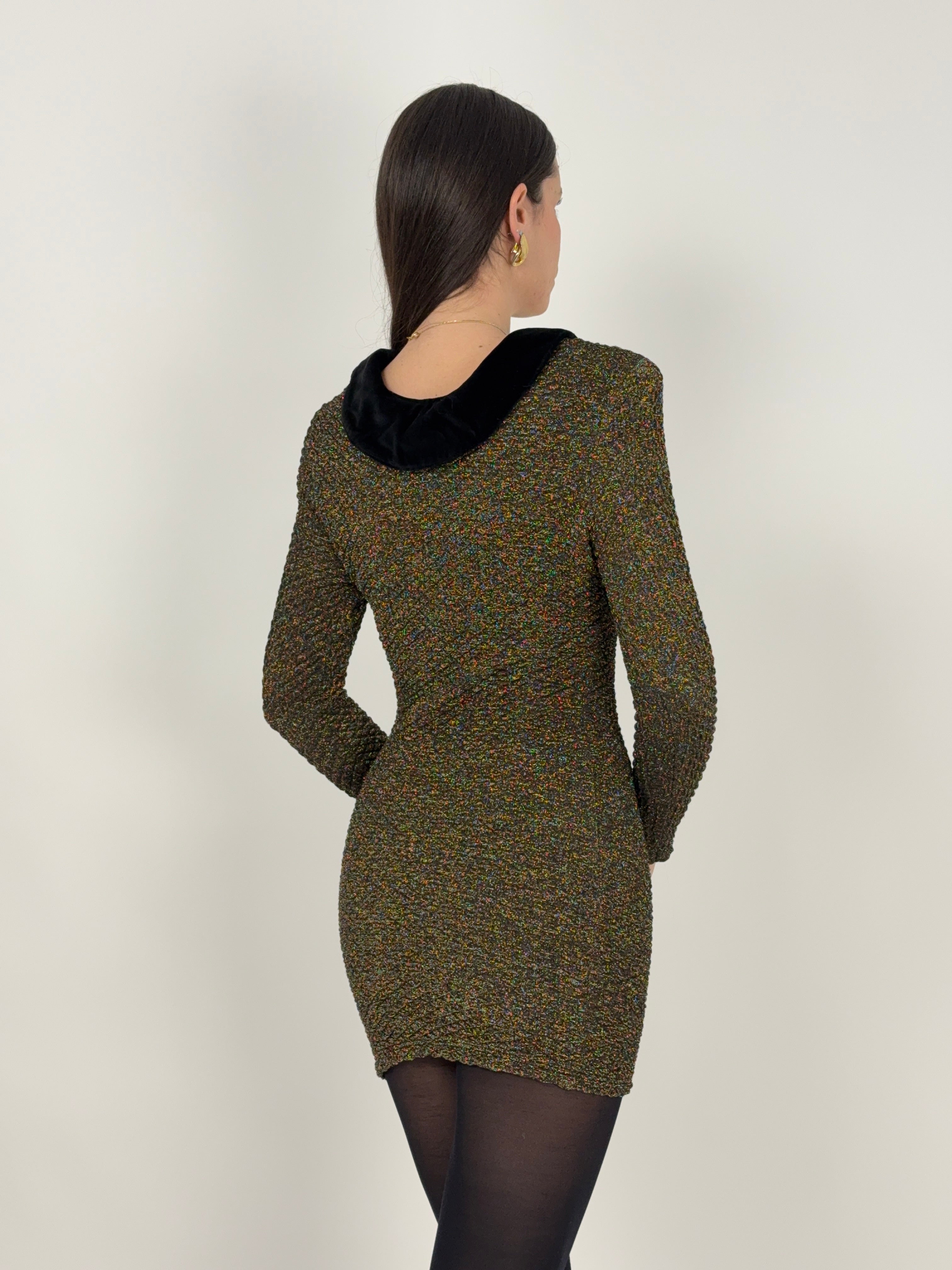 Abito anni ’90 lurex dorato con colletto in velluto