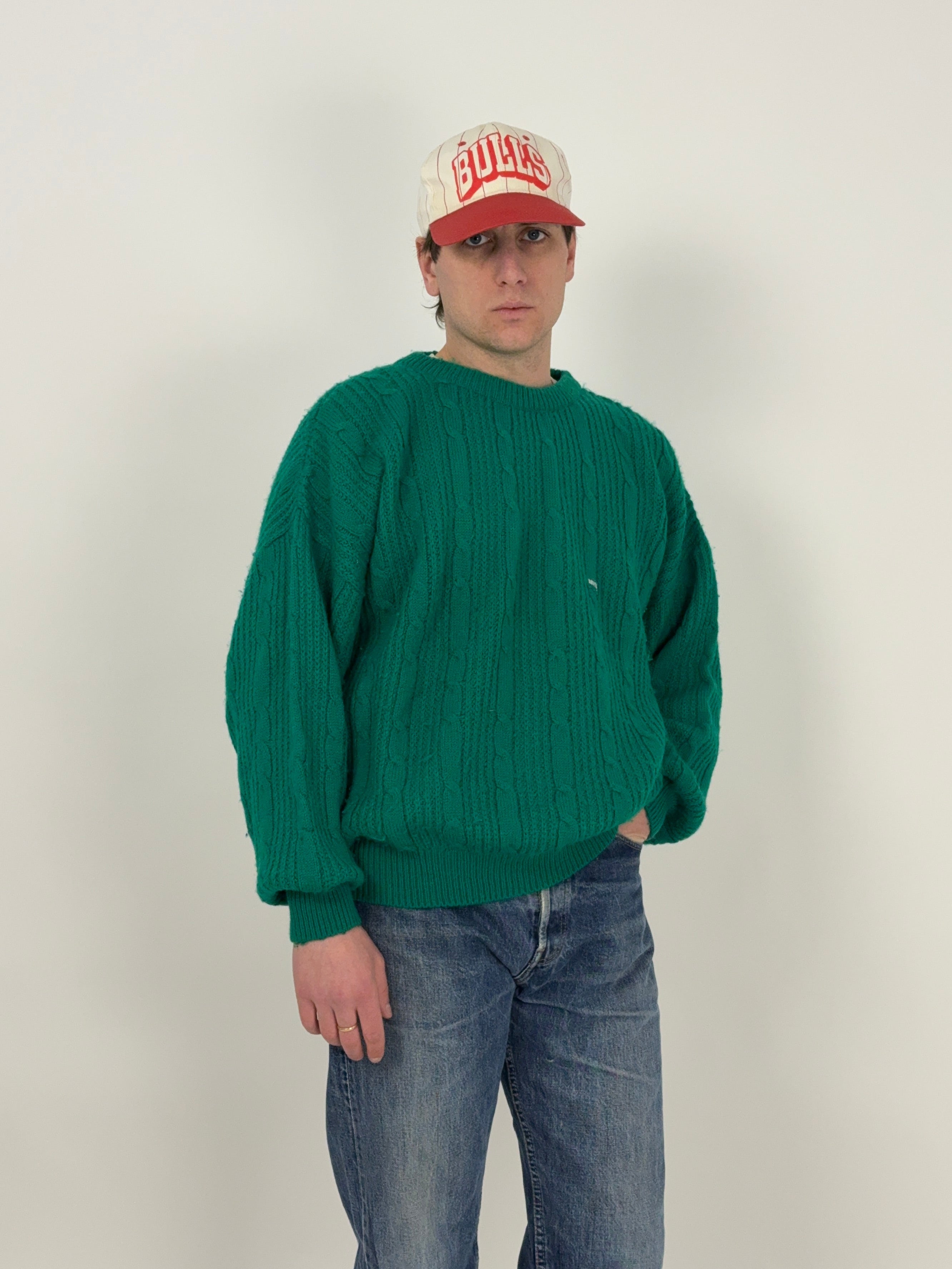 maglione-levis-anni-70-in-lana-a-trecce-colore-verde-girocollo