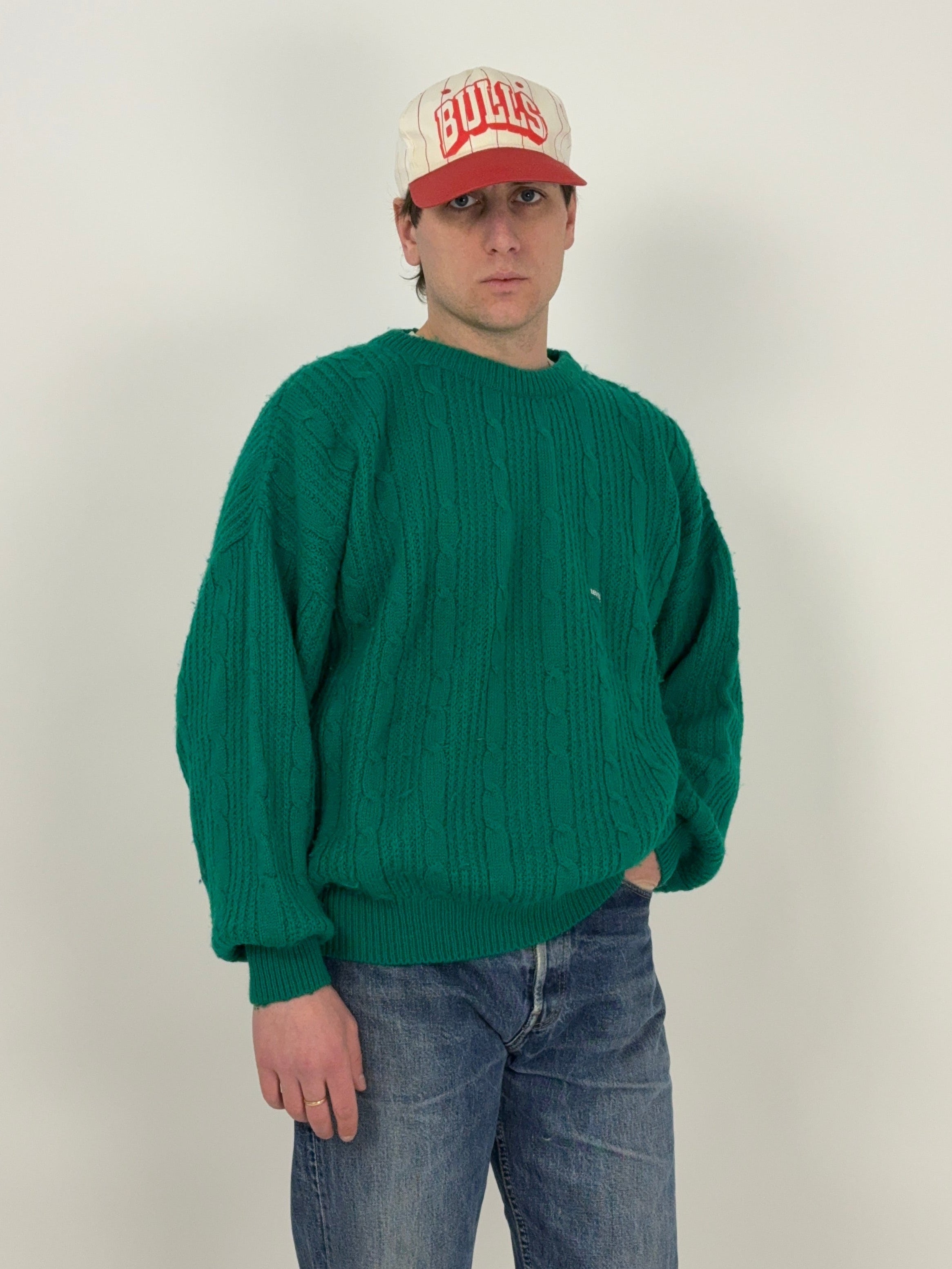 maglione-levis-anni-70-in-lana-a-trecce-colore-verde-girocollo