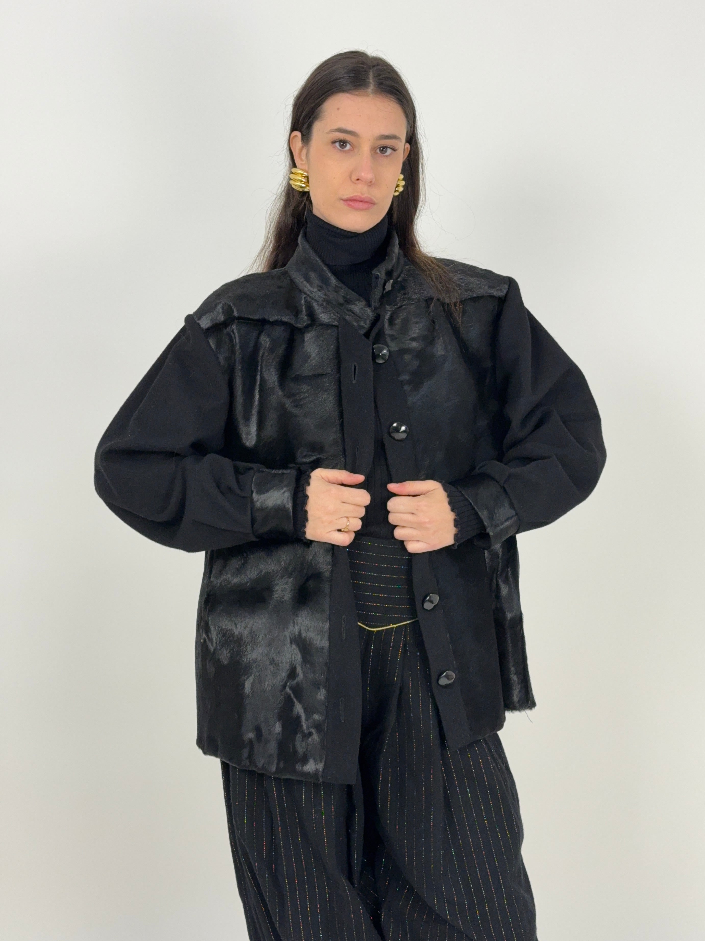 Cappotto corto sartoriale in lana e pelliccia