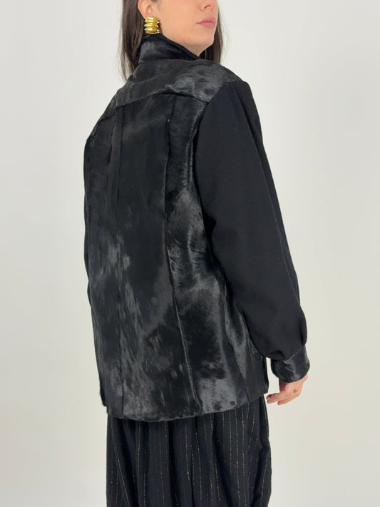 Cappotto corto sartoriale in lana e pelliccia