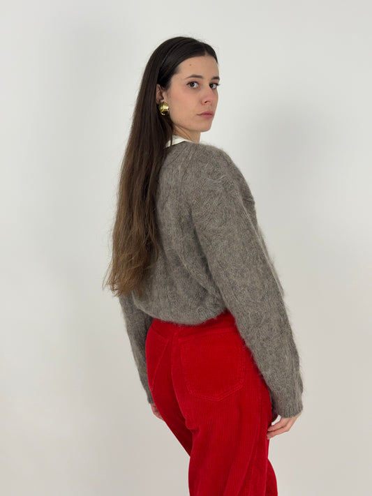 Cardigan in mohair con colletto ricamato anni '80