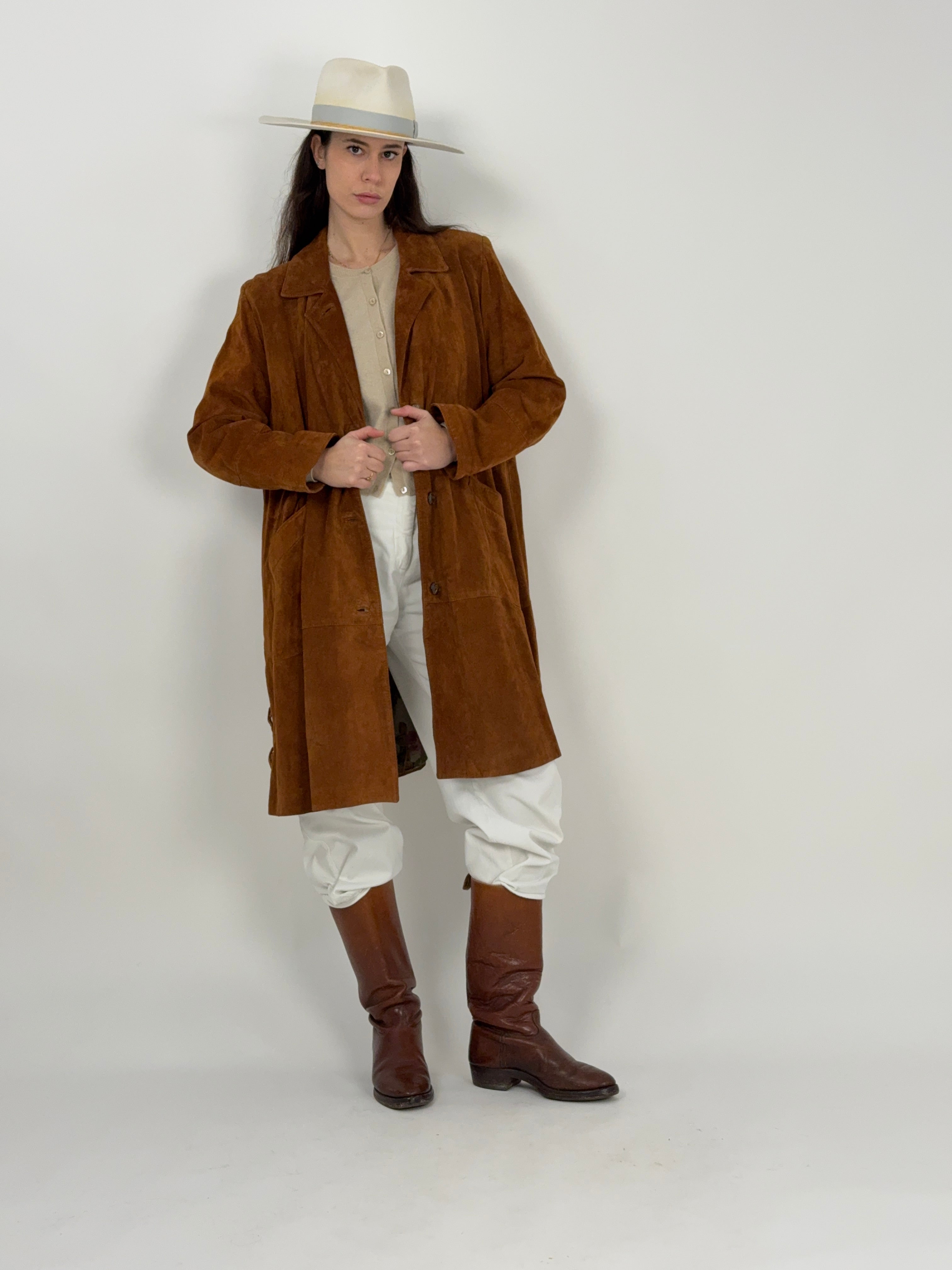 Cappotto vintage in pelle scamosciata