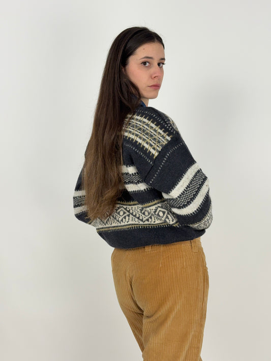 Maglione anni '80 in lana fantasia Norvegese