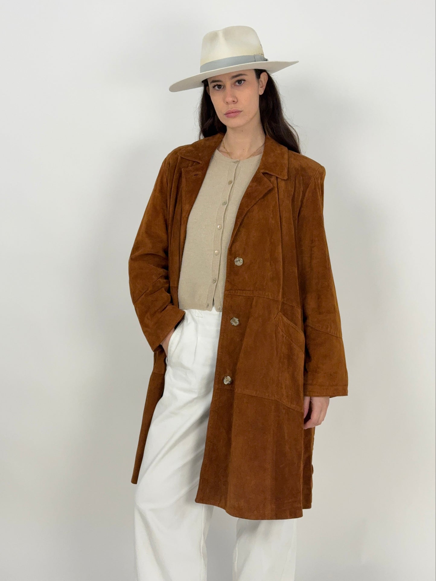 Cappotto vintage in pelle scamosciata