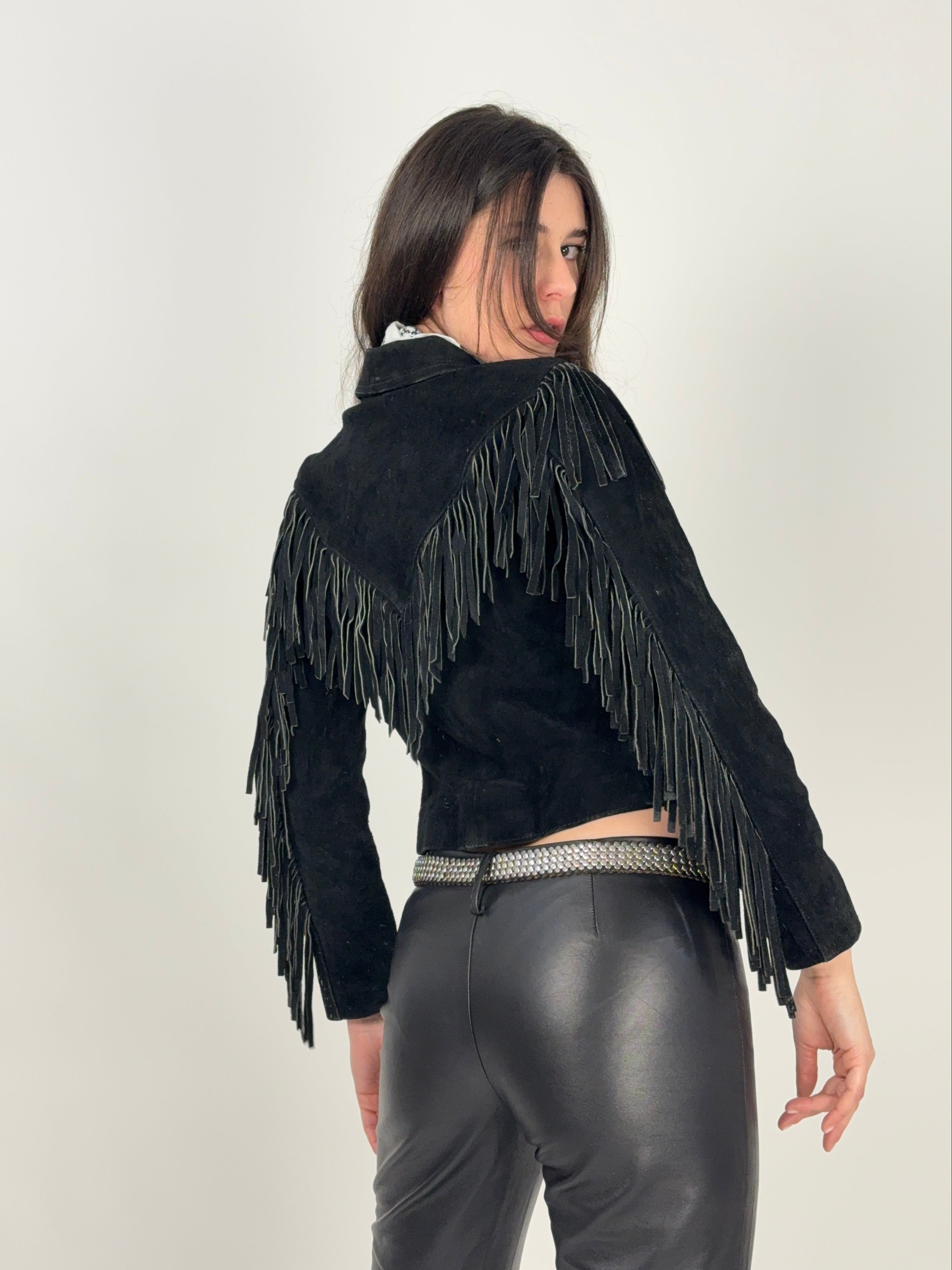 Giacca crop in camoscio con frange anni '80 - Fangovintage