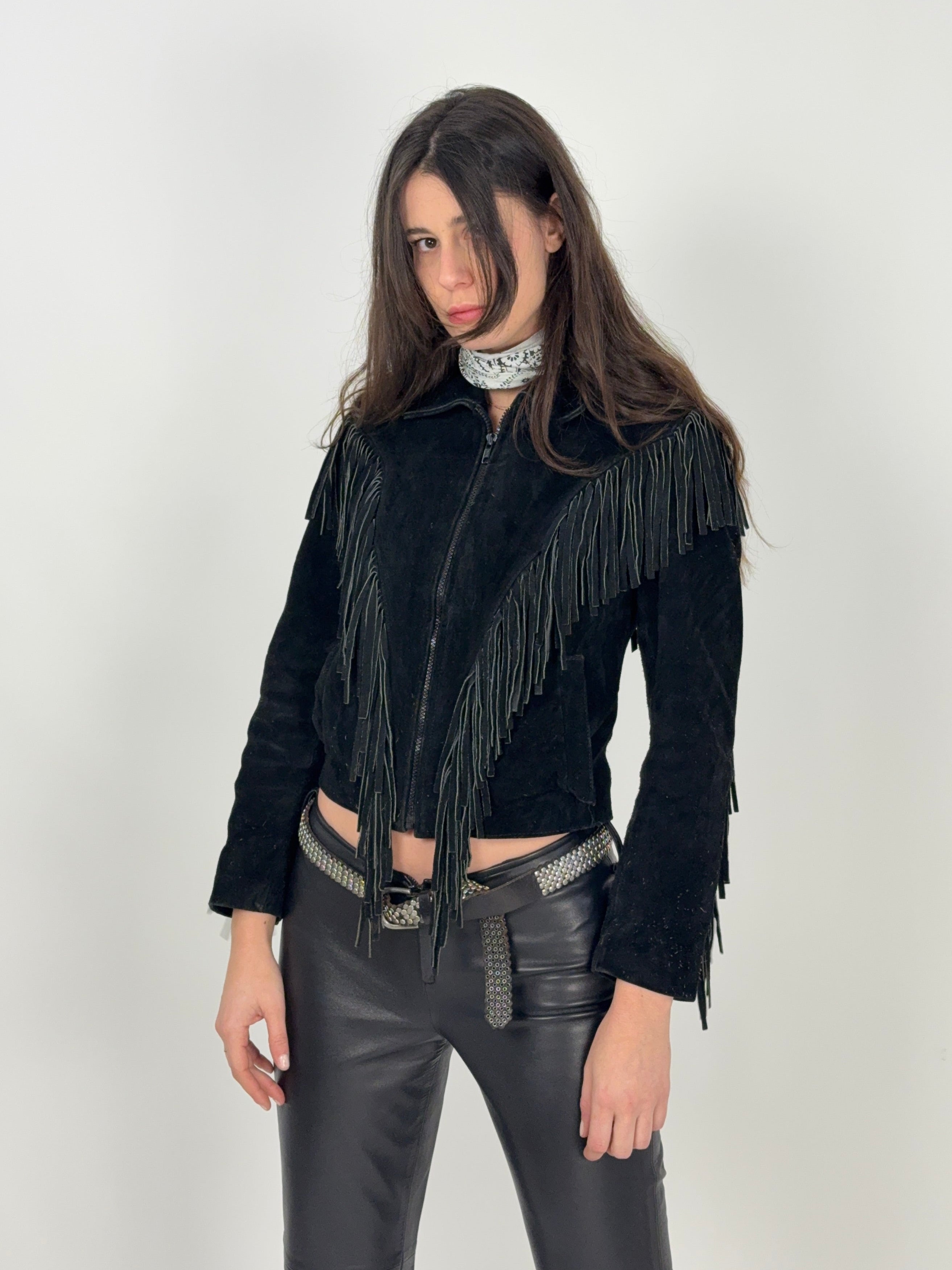 Giacca crop in camoscio con frange anni '80 - Fangovintage
