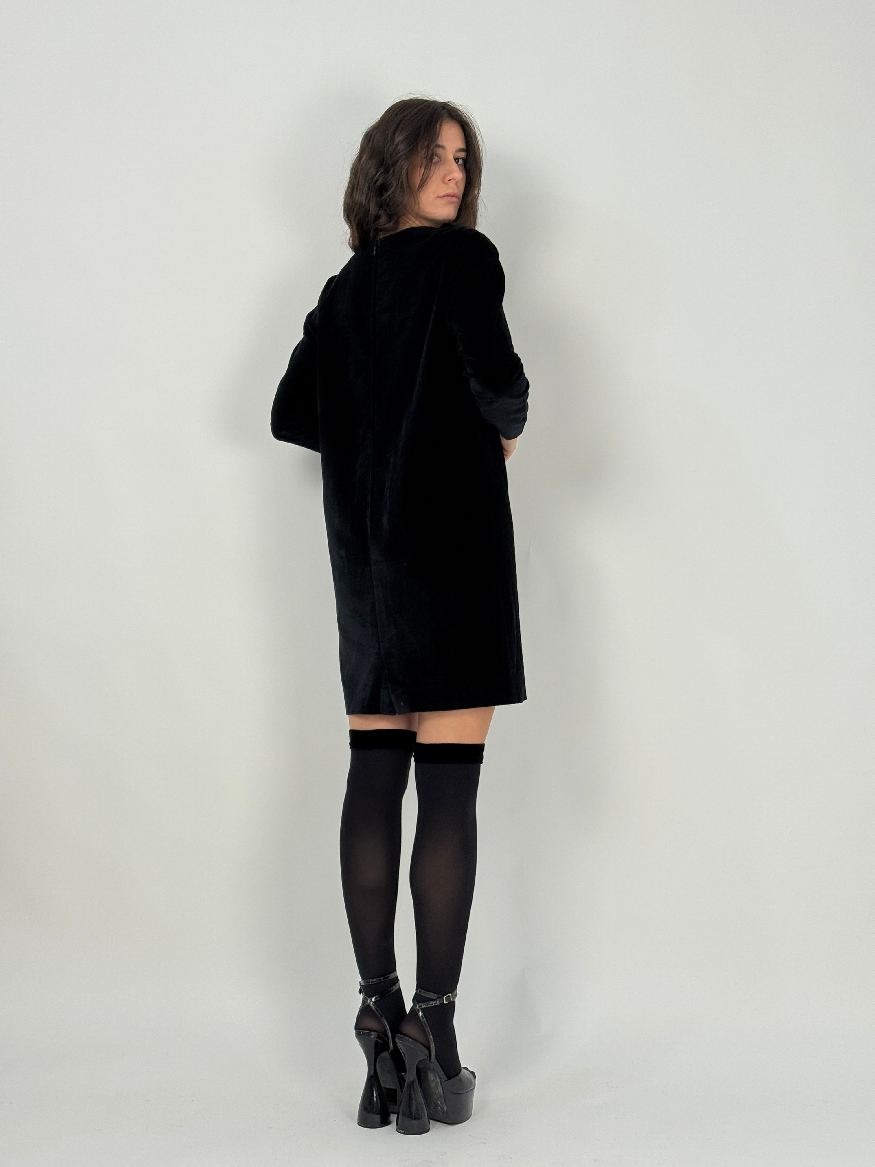 Abito corto in velluto e perline anni '70