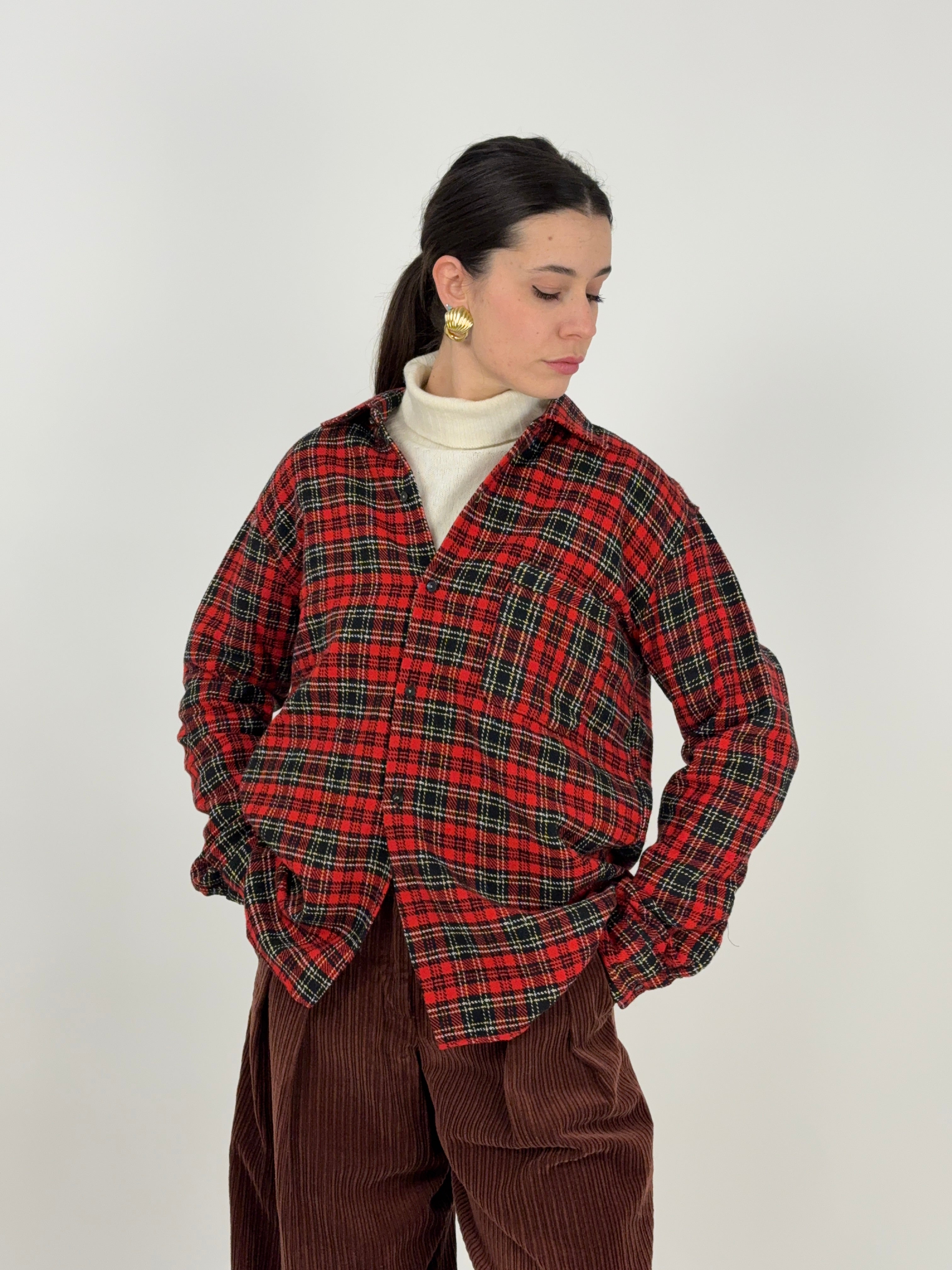 camicia-in-flanella-tartan-rossa-e-nera-vintage-da-donna