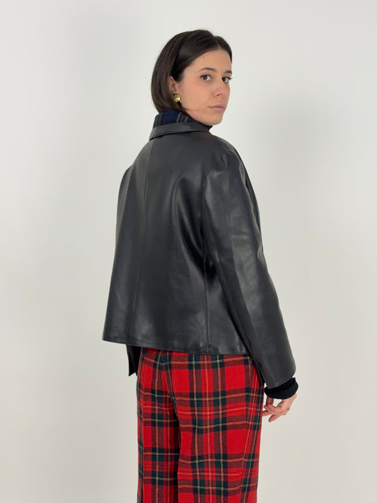Giacca in ecopelle con fodera tartan – anni ’70/primi ’80