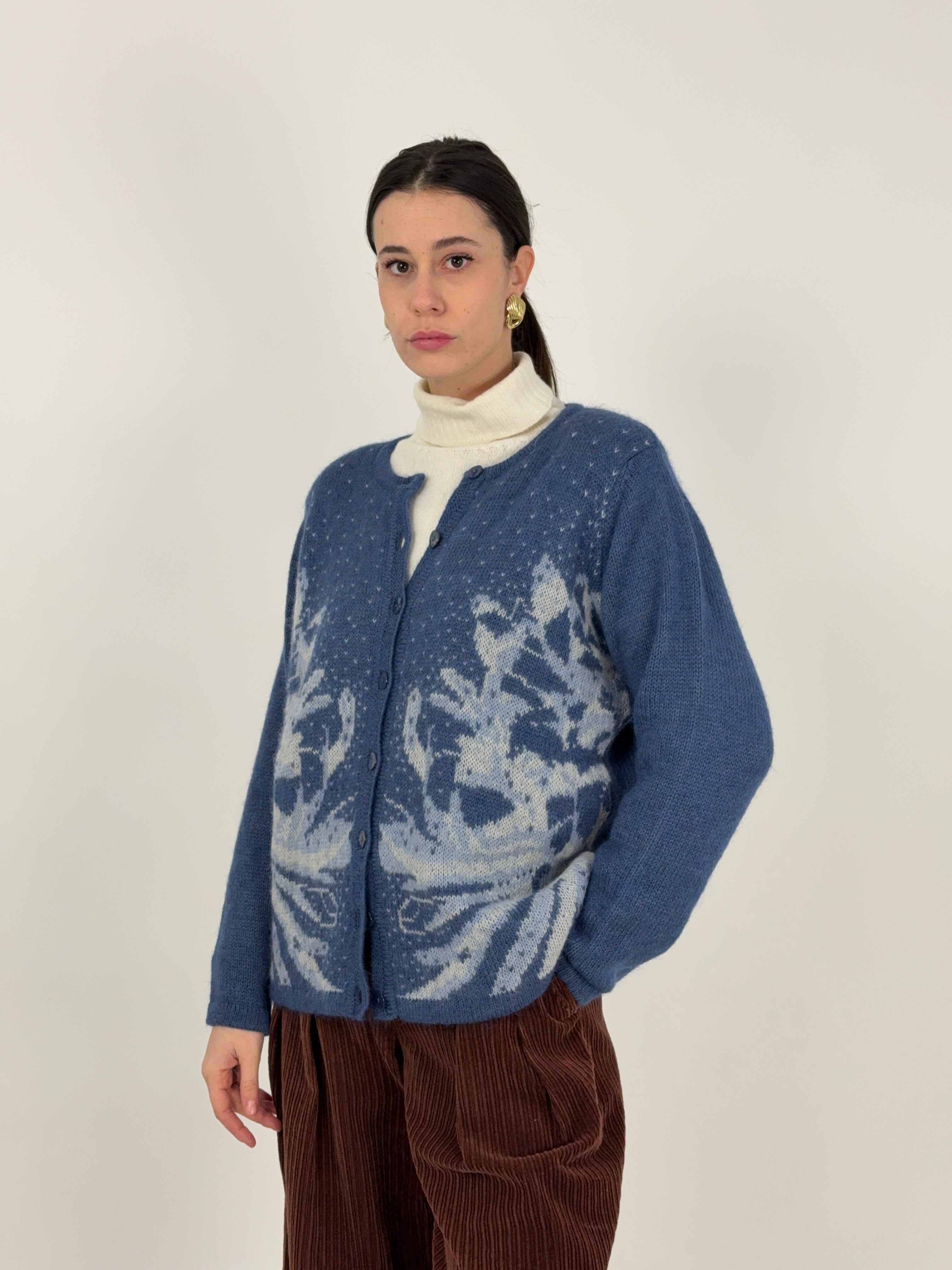 Cardigan jacquard floreale anni ’80