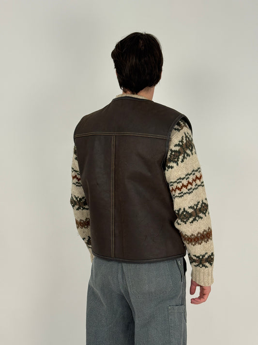 Gilet in pelle imbottito shearling - Made in Korea