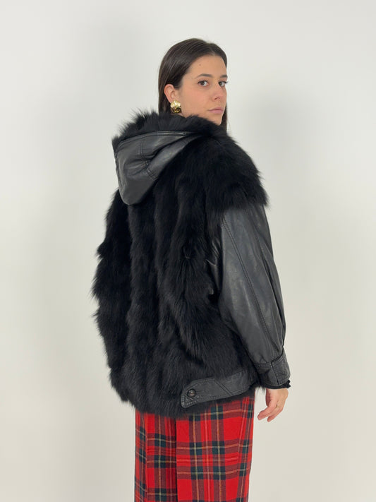 Giacca in pelle e pelliccia anni '80