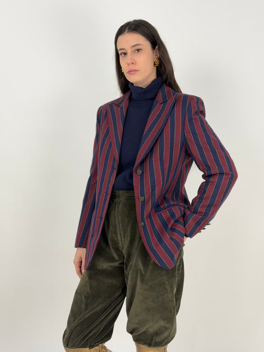 Blazer gessato in lana a righe anni ’80