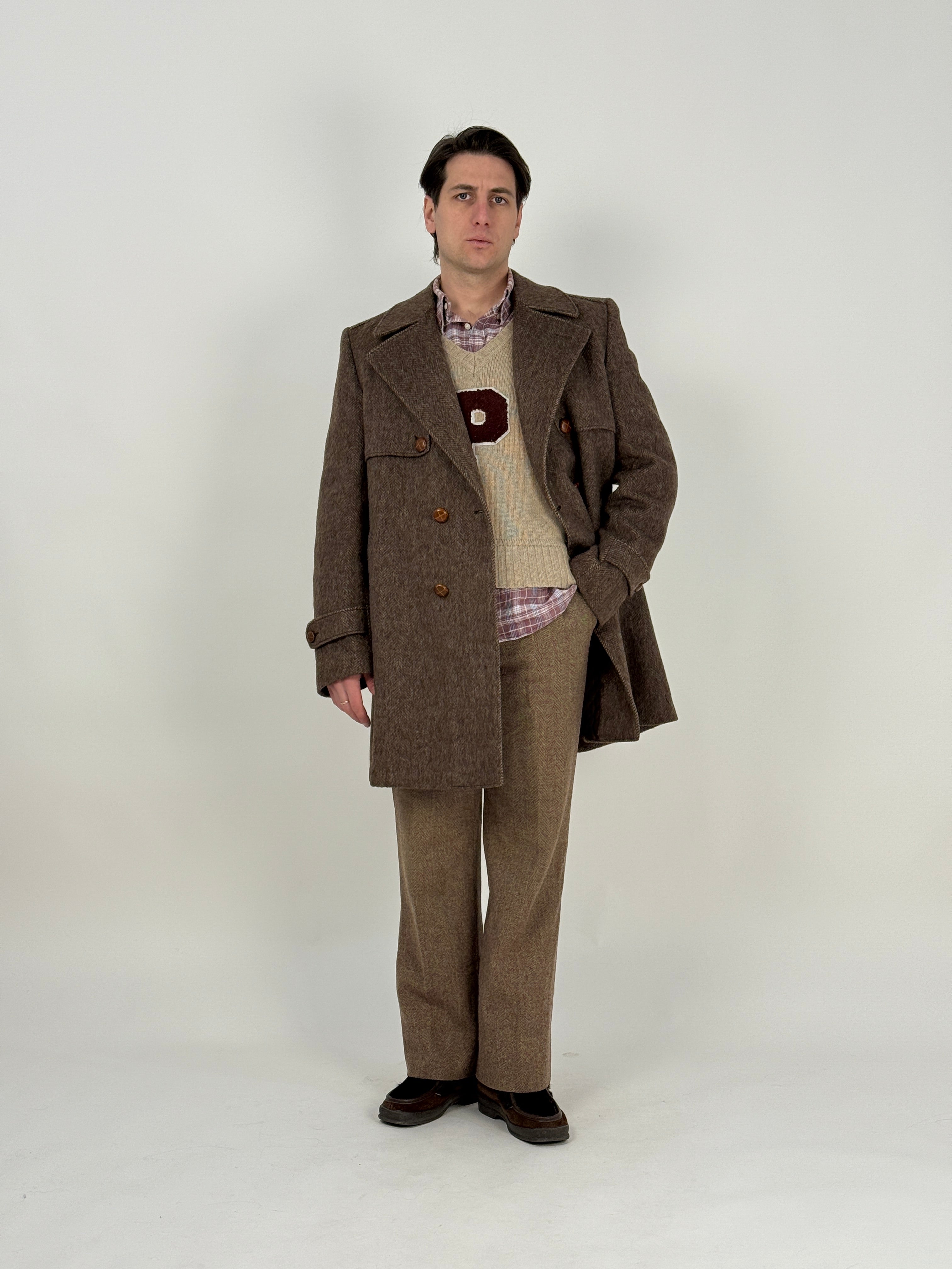 Cappotto doppiopetto in lana e mohair anni '70