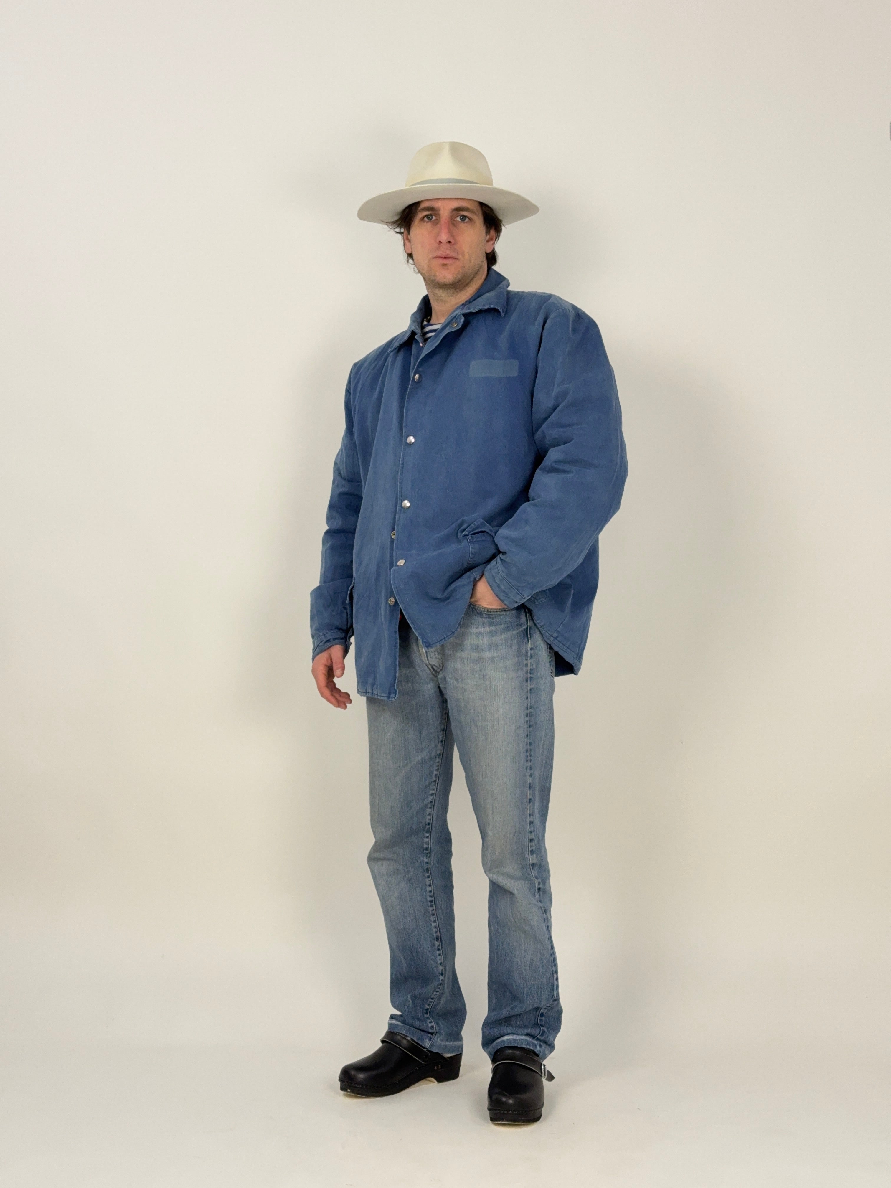 Giacca da lavoro trapuntata in cotone blu vintage