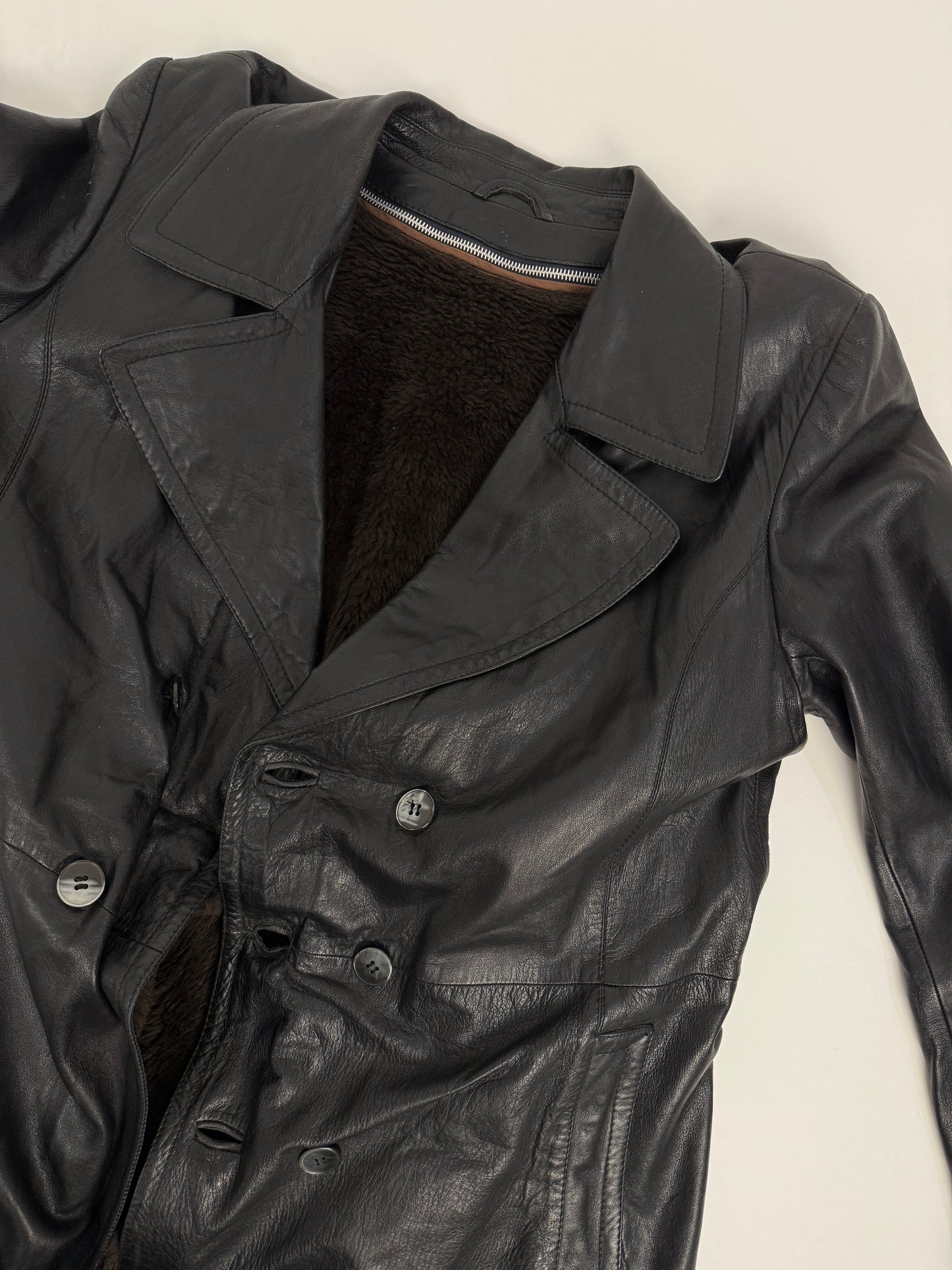 Cappotto in pelle con Interno Pelliccia Removibile anni ’70