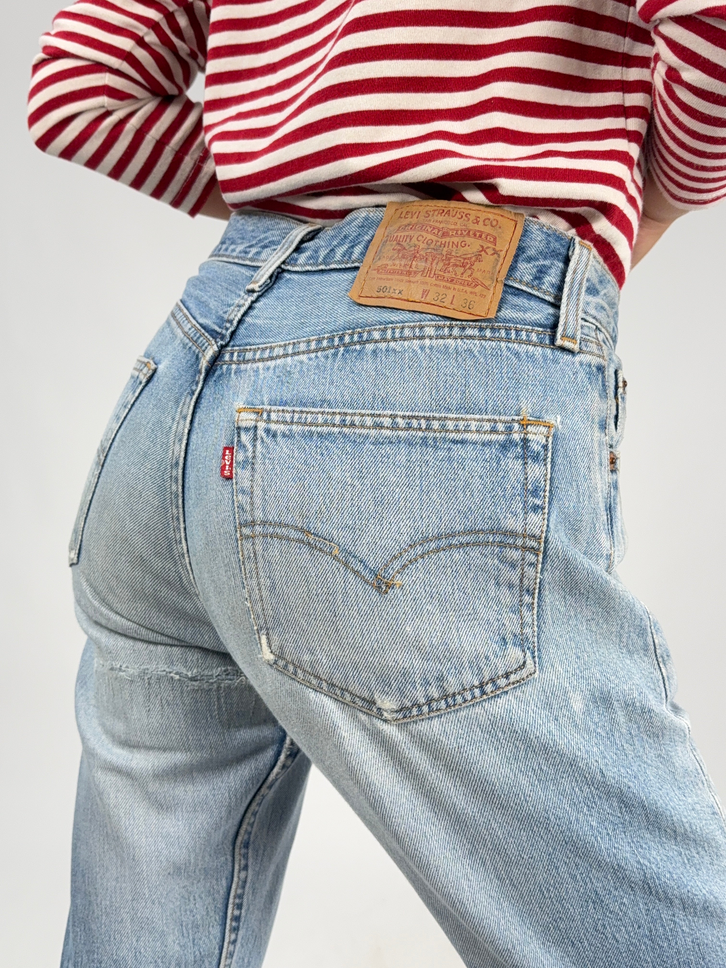 Dettaglio patch cuoio Levi's 501XX Made in USA W32 L36