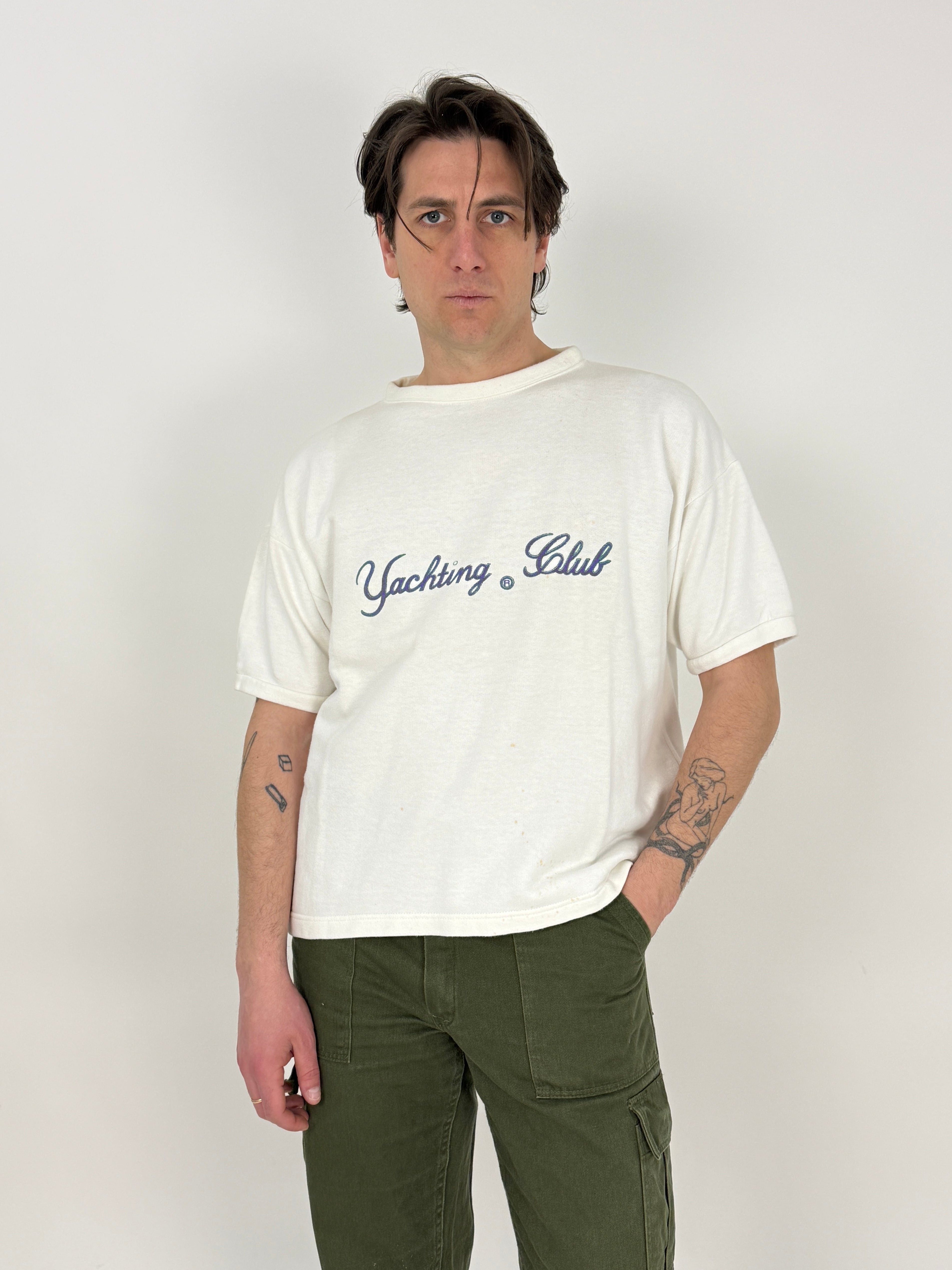 Maglia Vintage Yachting Club in Cotone Bianco