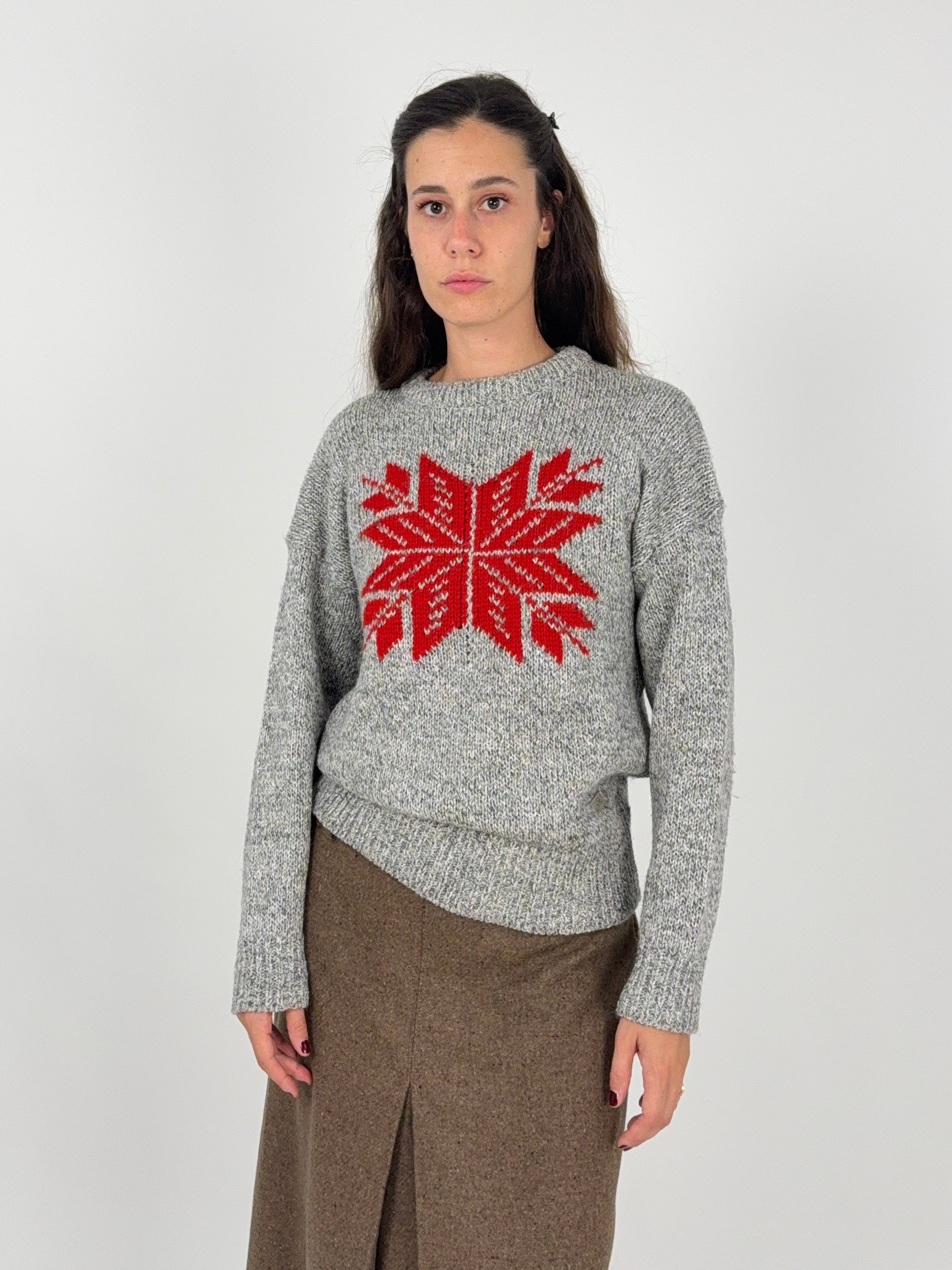 Maglione Silvy Tricot Vintage in Jacquard Grigio Melange – Taglia M
