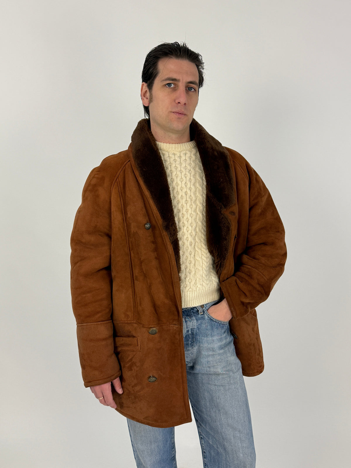 Montone shearling spagnolo fine anni '70 cognac - Taglia M