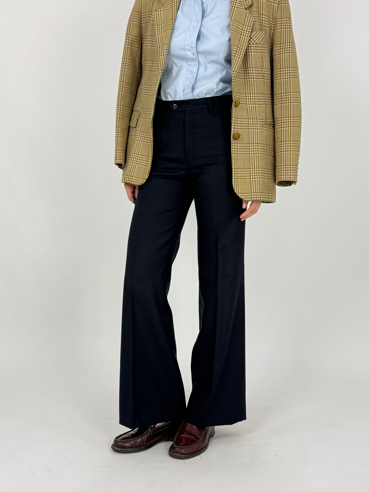 Pantaloni Anni '70 in Pura Lana Blu - Taglia 40/S