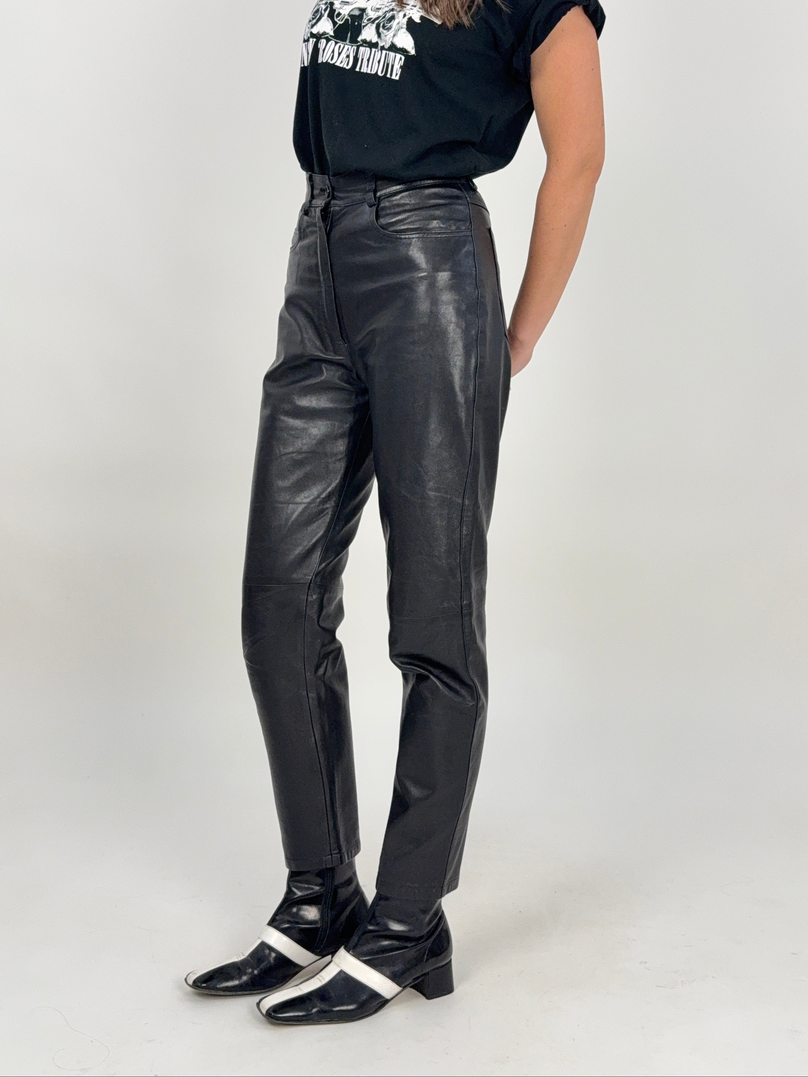 Pantaloni in vera pelle nera anni '80