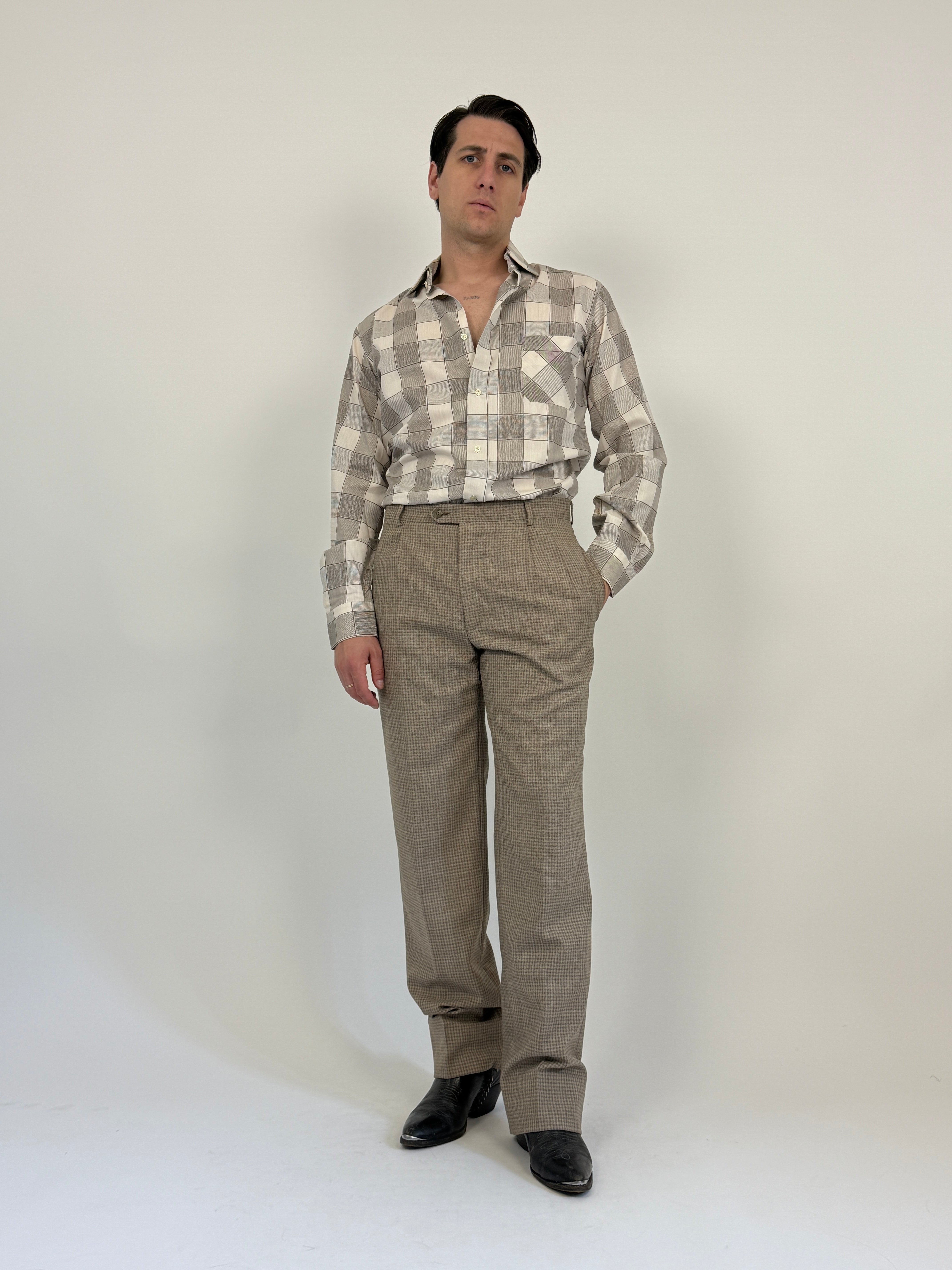 Pantaloni sartoriali anni ’80 in fresco lana a quadretti